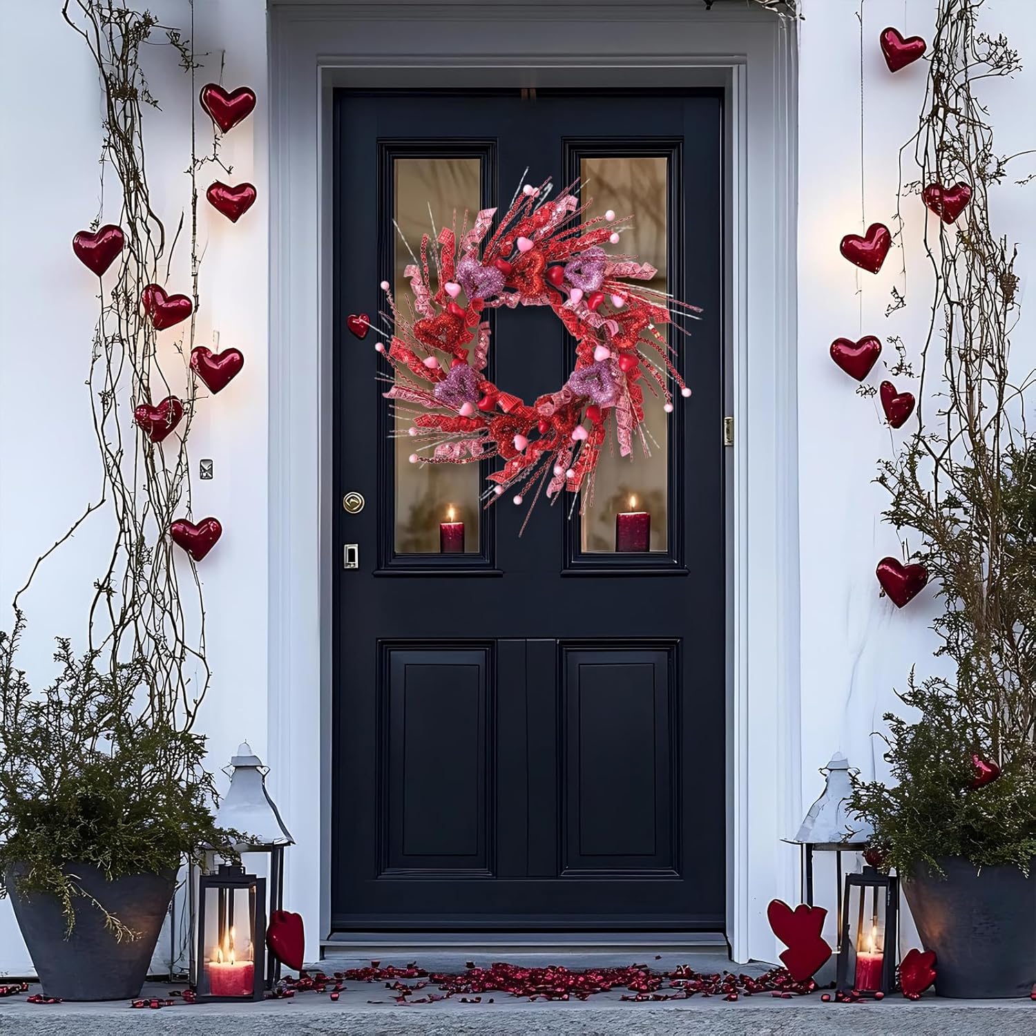 22 Inch Valentine's Day Wreath for Front Door - Red & Pink Glitter Heart Wreath, Valentine's Day Decor for Wall Door Fireplace Home Wedding Anniversary - Image 7