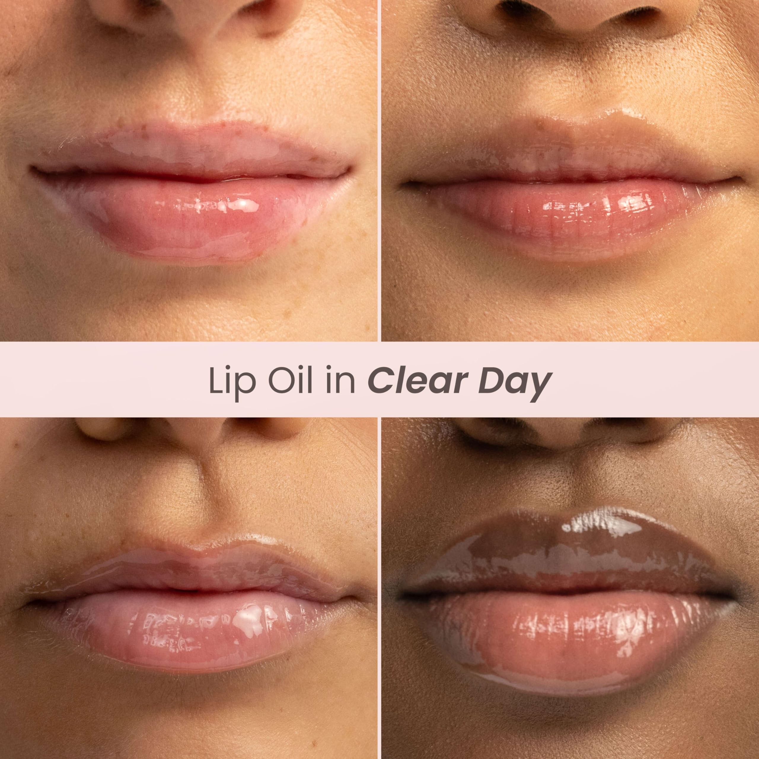 Burt's Bees Lip Oil Clear Day, Instant Hydration, Nourishes and Softens Lips, Tint Free, High Shine Finish, Responsibly Sourced Jojoba Oil, Non Sticky, Wand Applicator, 0.15 Ounce