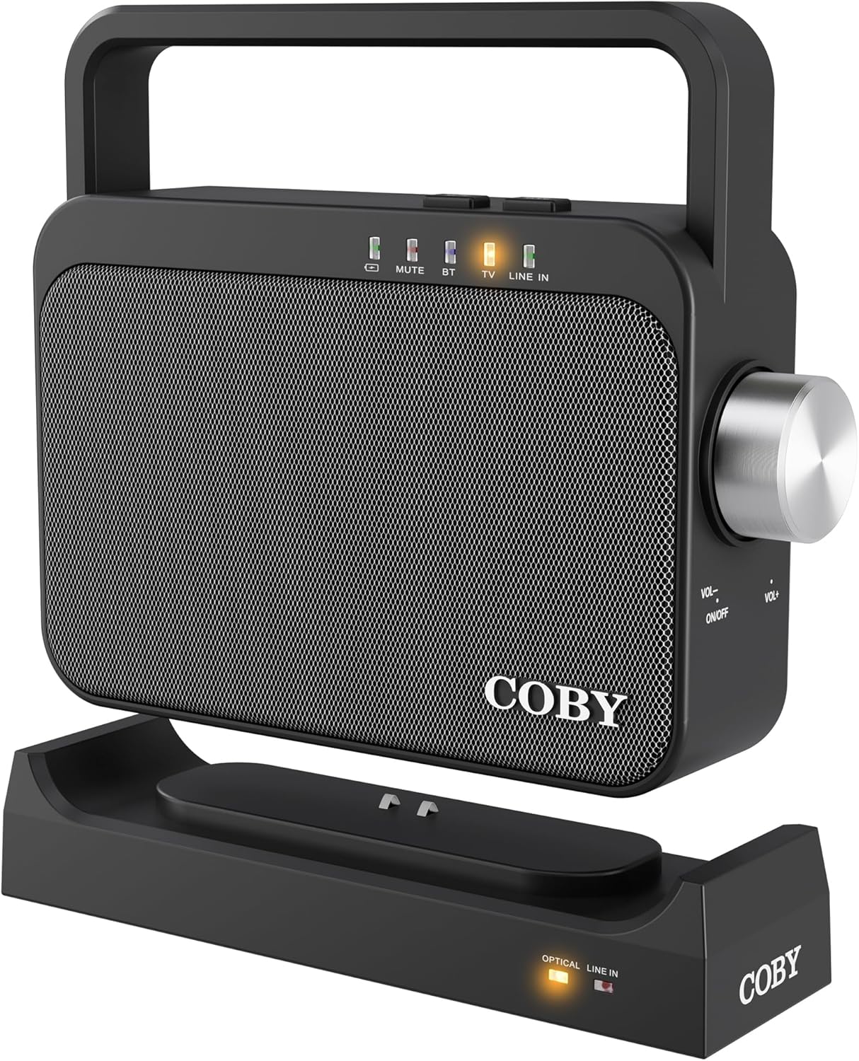 Coby Wireless TV Speaker for Seniors & Hard of Hearing – Portable TV Audio Amplifier with Bluetooth, 100ft Range, 8-Hour Playback, Stereo Sound, Optical/AUX Input, Hearing Assistance for Smart TVs