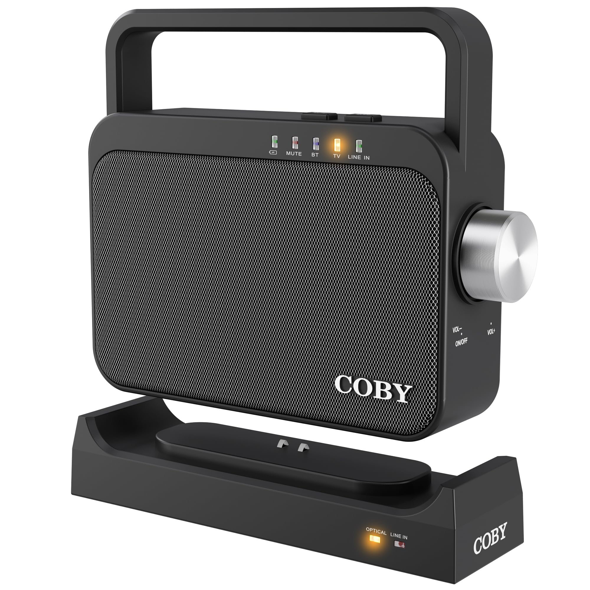 Coby Wireless Hearing Amplifier and TV Audio Speaker, Portable Bluetooth Speaker for Seniors and Hearing Impaired, 100-Foot Range, 8-Hour Playback, Compatible with TV, Surround System, Phone, and More