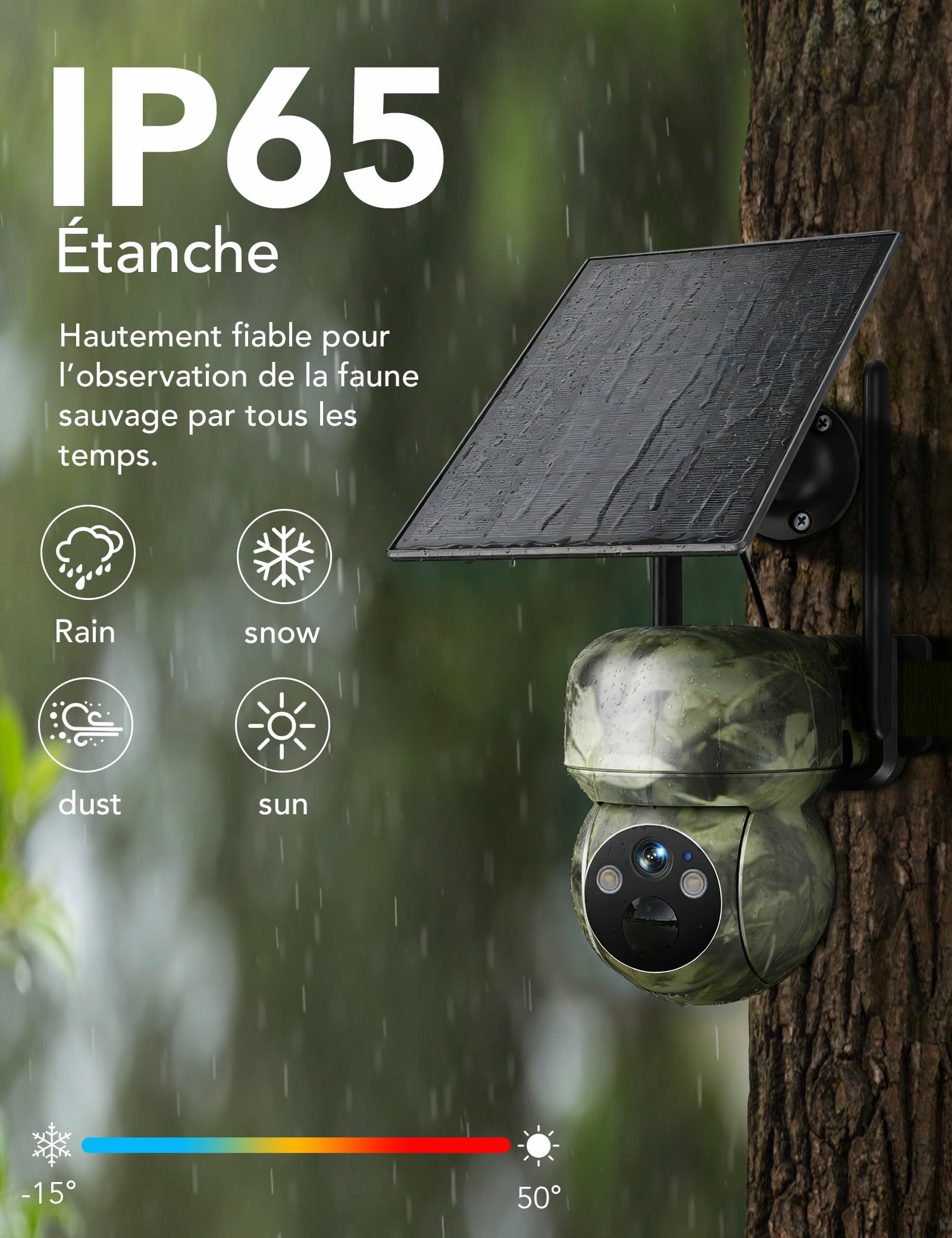 GNCC Camera de Chasse Solaire sans Fil 4G 2K avec Carte Sim Pas de Wi-FI