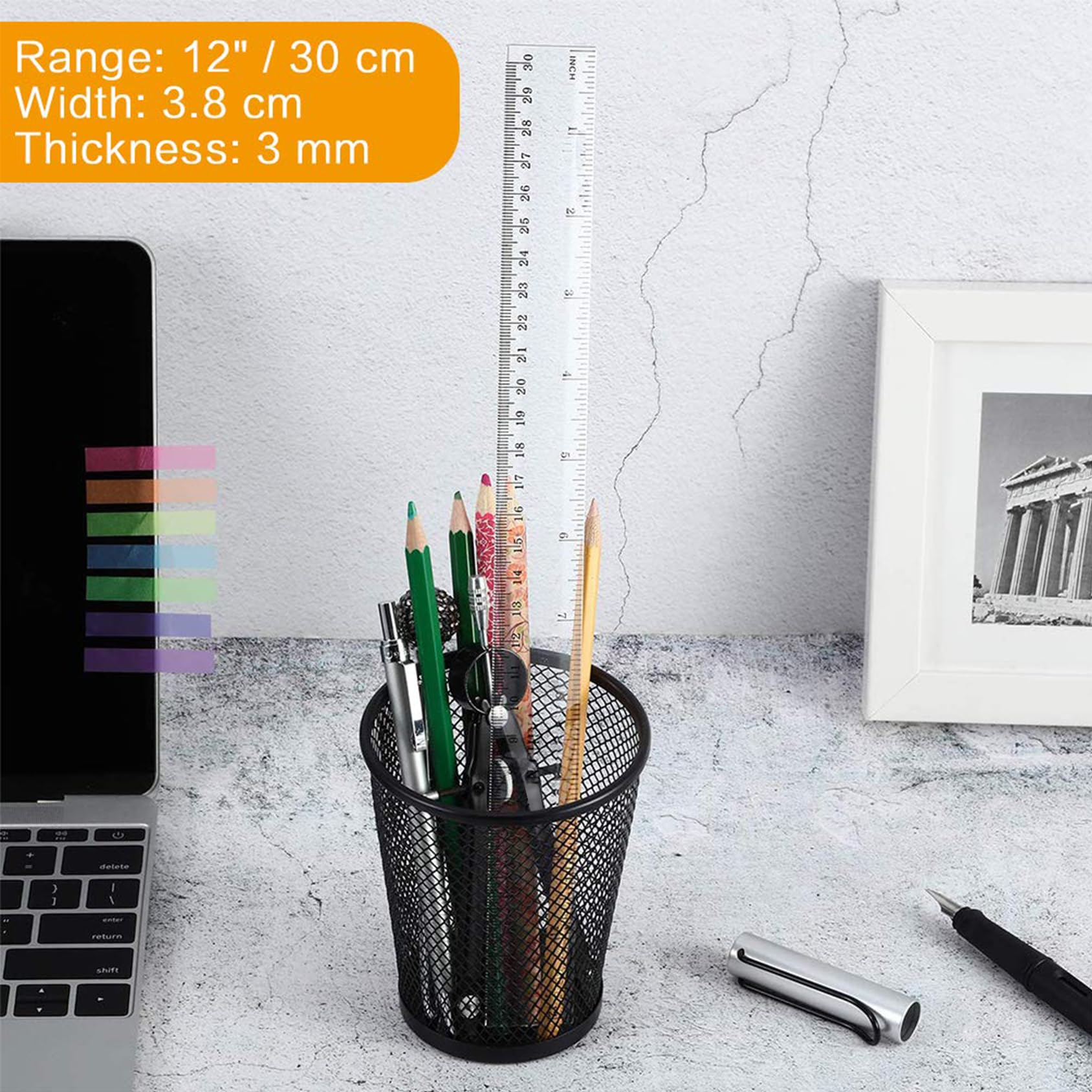 30,5 cm langes gerades hartes Lineal aus Kunststoff, durchsichtig, flexibles Lineal mit Zoll und metrischem Messwerkzeug für Studenten, Schule, Büro, transparent (2 Stück)