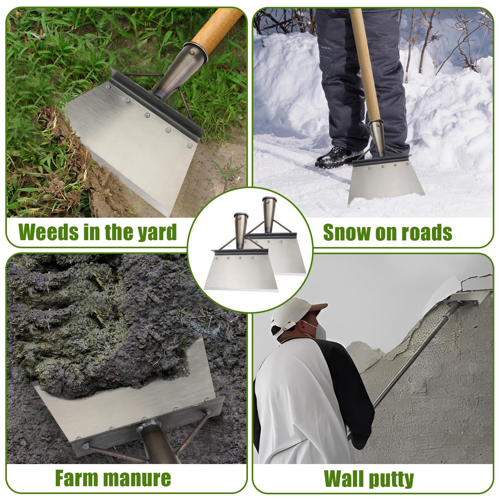 Set di 2 pala multifunzione per la pulizia del giardino, pala da giardino, pala piatta in acciaio al manganese, pala piatta non include palo (21 cm)