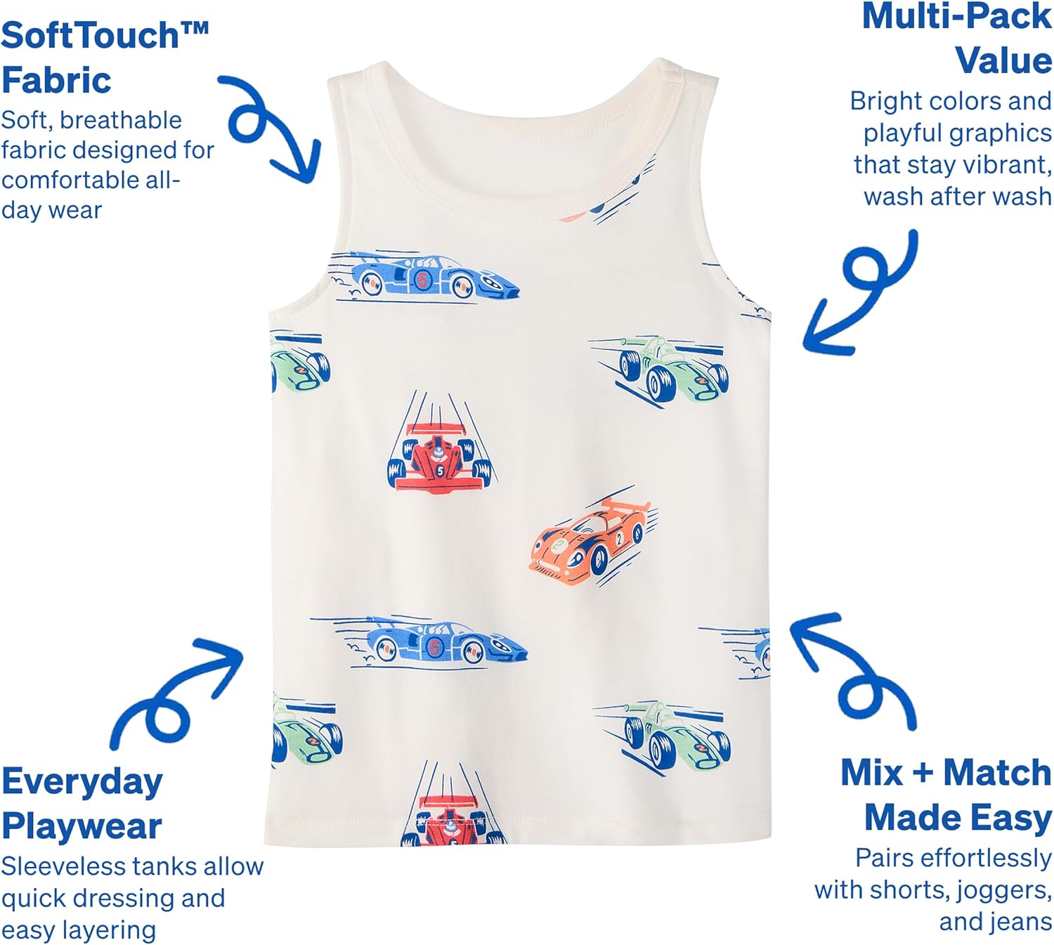 Garanimals Baby & Toddler Boy Tank Tees - Kid's Sleeveless Tank Top - Size 0-6T - 5 Pack - Image 3