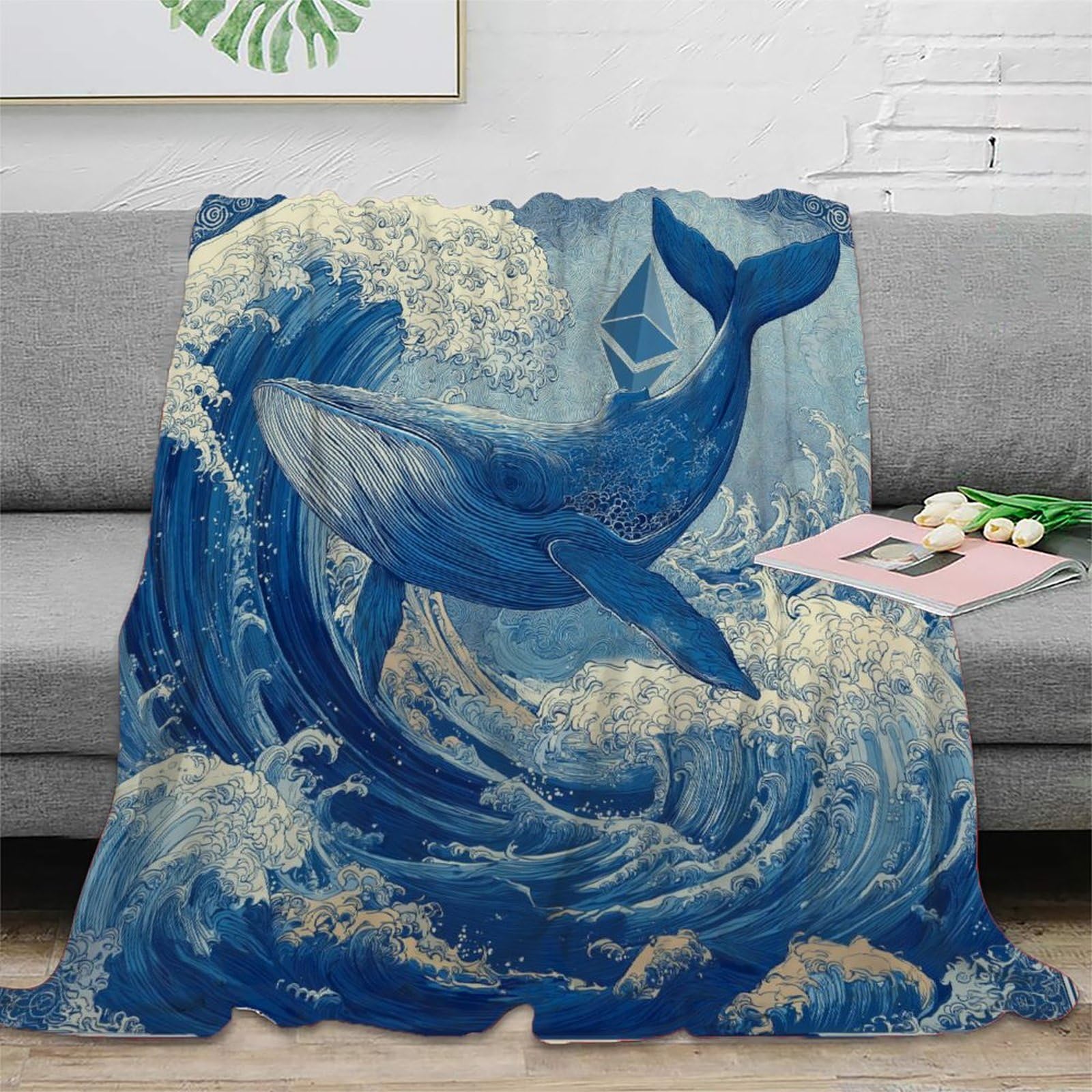 Béluga, gravure sur bois ondulée Ropa Cama Suave Con Estampado 3D Manta Adecuada Para Sala De Estar,dormitorio,sofá,cálido Y Cómodo 80x90inch(200x230cm)