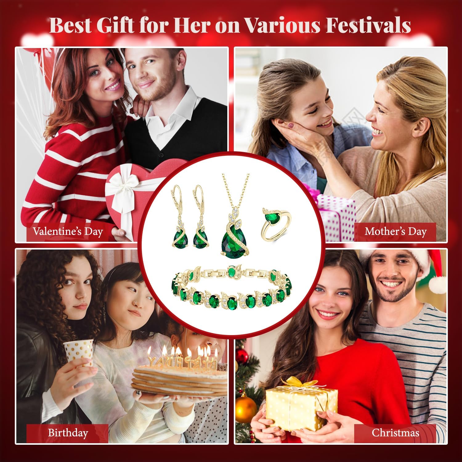 BriLove Jewelry Set for Bride, Sparkling Water Drop Cubic Zirconia Crystal Pendant Necklace Leverback Earrings Tennis Bracelet Adjustable Ring Gift for Wedding/Birthday/Mother's Day/Christmas - Image 6