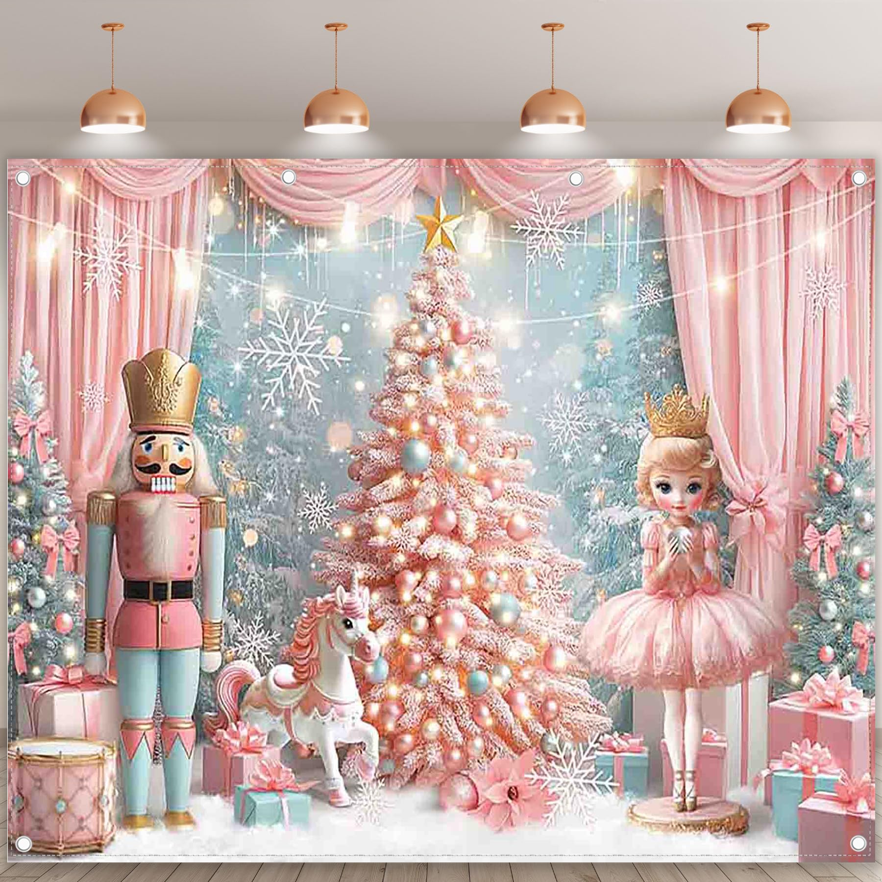 Luminora 3 x 2,43 m Fondo de árbol de Navidad Rosa diseño de Princesa