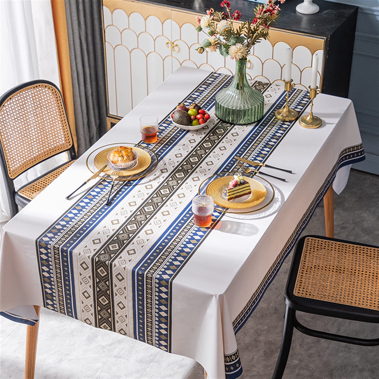 Mantel Mesa con Camino de Mesa Estampado Rectangular Mantel Antimanchas Mantel Impermeable Mantel de Hule Manteles PVC Plastico Manteles de Mesa 140x180cm Estilo 16