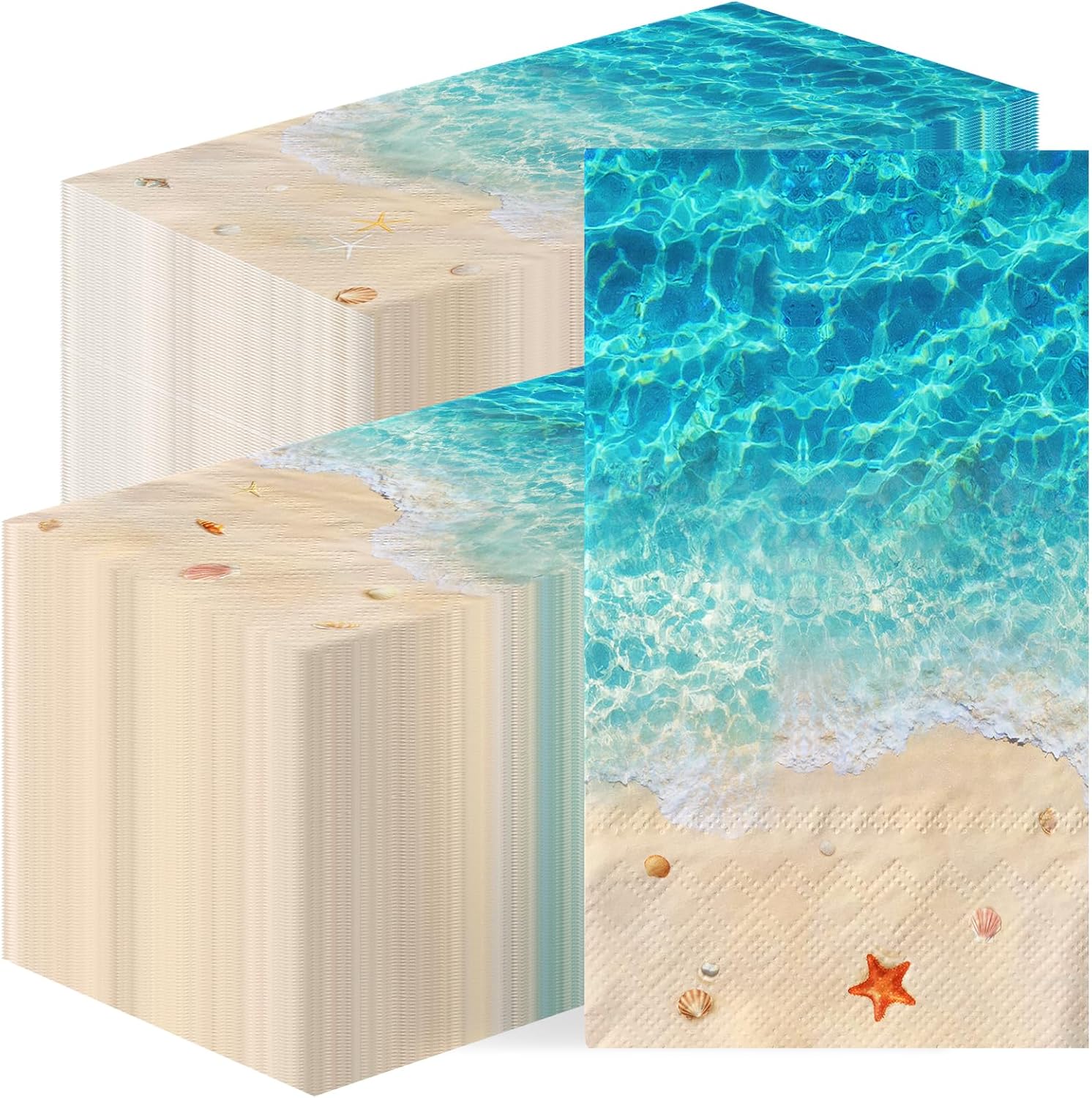 Nautical Beach Napkins,100Pcs Summer Beach Party Cocktail Napkins Tropical Ocean Coastal Napkins Beach Theme Birthday Party Napkins for Summer Holiday Party Supplies