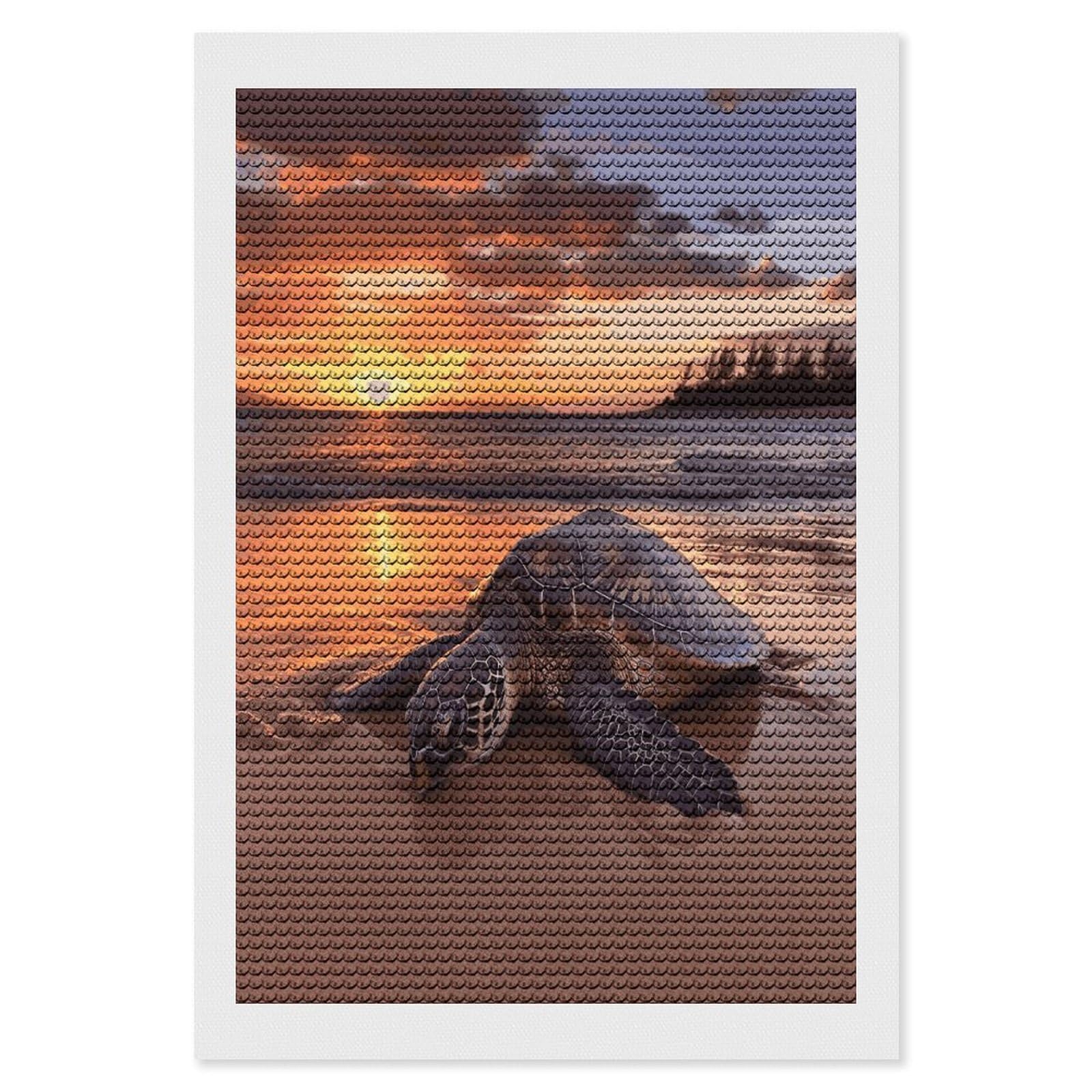 LDGSUPH Sea Turtle Sunset Diamond Painting Kits for Adults Paint with Diamond Pictures Art DIY Full Drill Diamond Dots Painting Personalized Diamond Photo for Home Wall Decor Gift 8"x12"