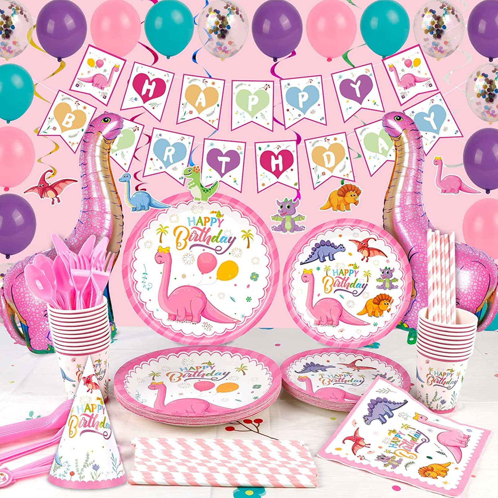 Fournitures De Fête Dinosaures Comprenant Des Assiettes, Des Serviettes, Des Tasses, Des Pailles Pour 10 Personnes Pour Fête D'anniversaire Dinosaure, Décorations De Fête Prénatale