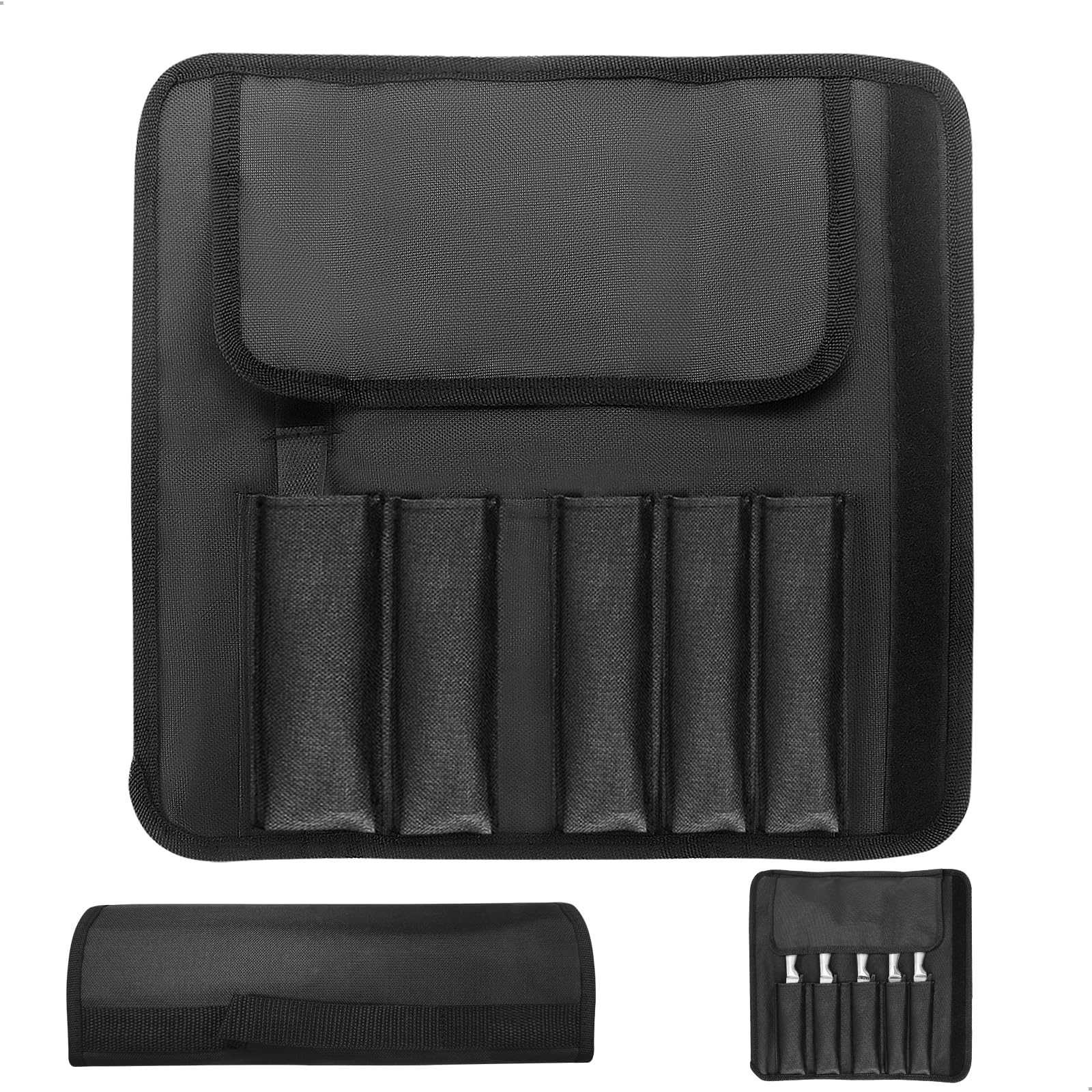 mongtsamz Knife Bag Chef's Knife, Portable Knife Bag, Waterproof Knife Roll with 5 Compartments, Knife Bag for Chefs, Multifunctional Knife Bag for Camping, Hiking, Pack of 1, Black