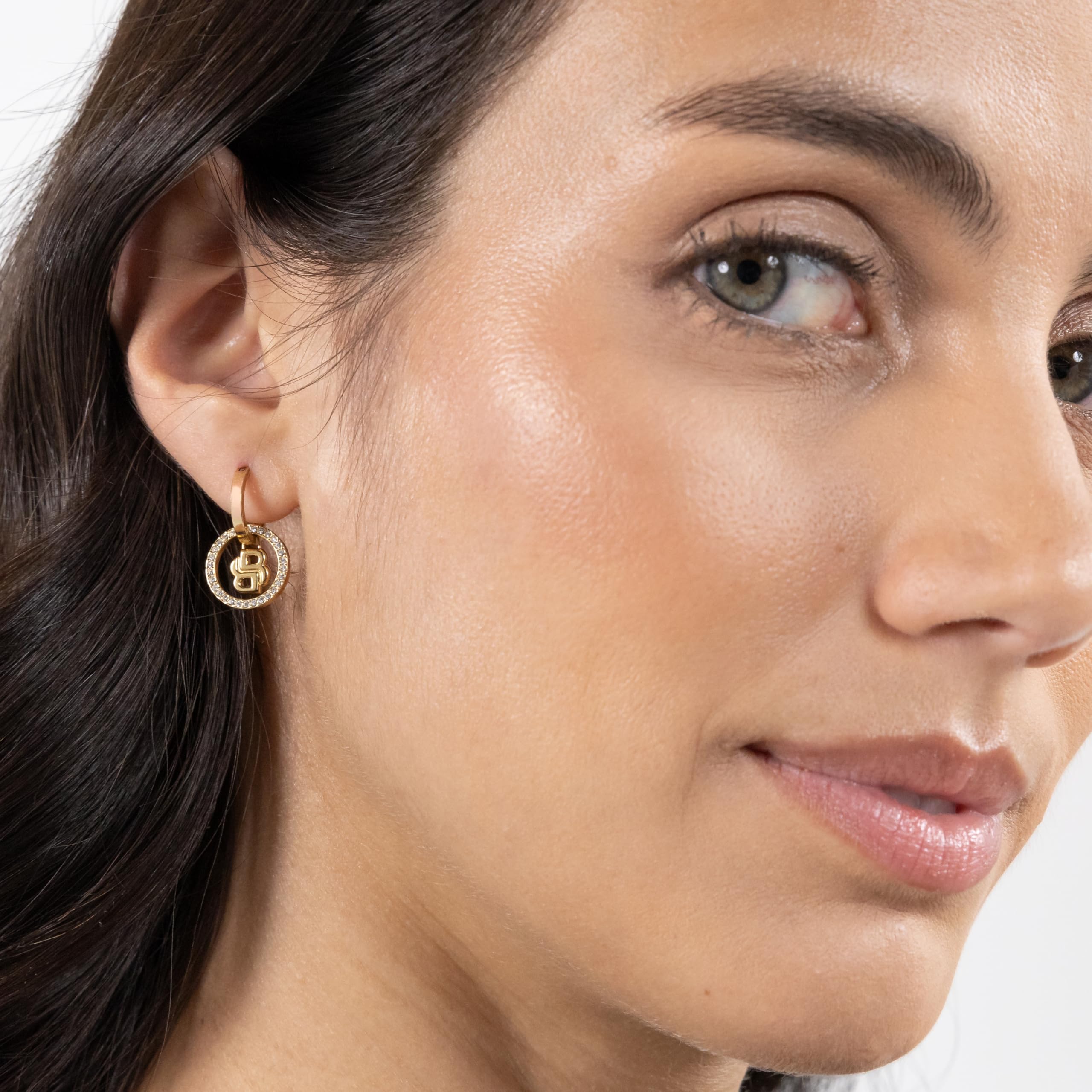 BOSS Jewelry Creolen für Damen Kollektion DOUBLE B DIVINE aus Edelstahl mit Ionenplattierung in Gelbgold verziert mit Kristallen - 1580821