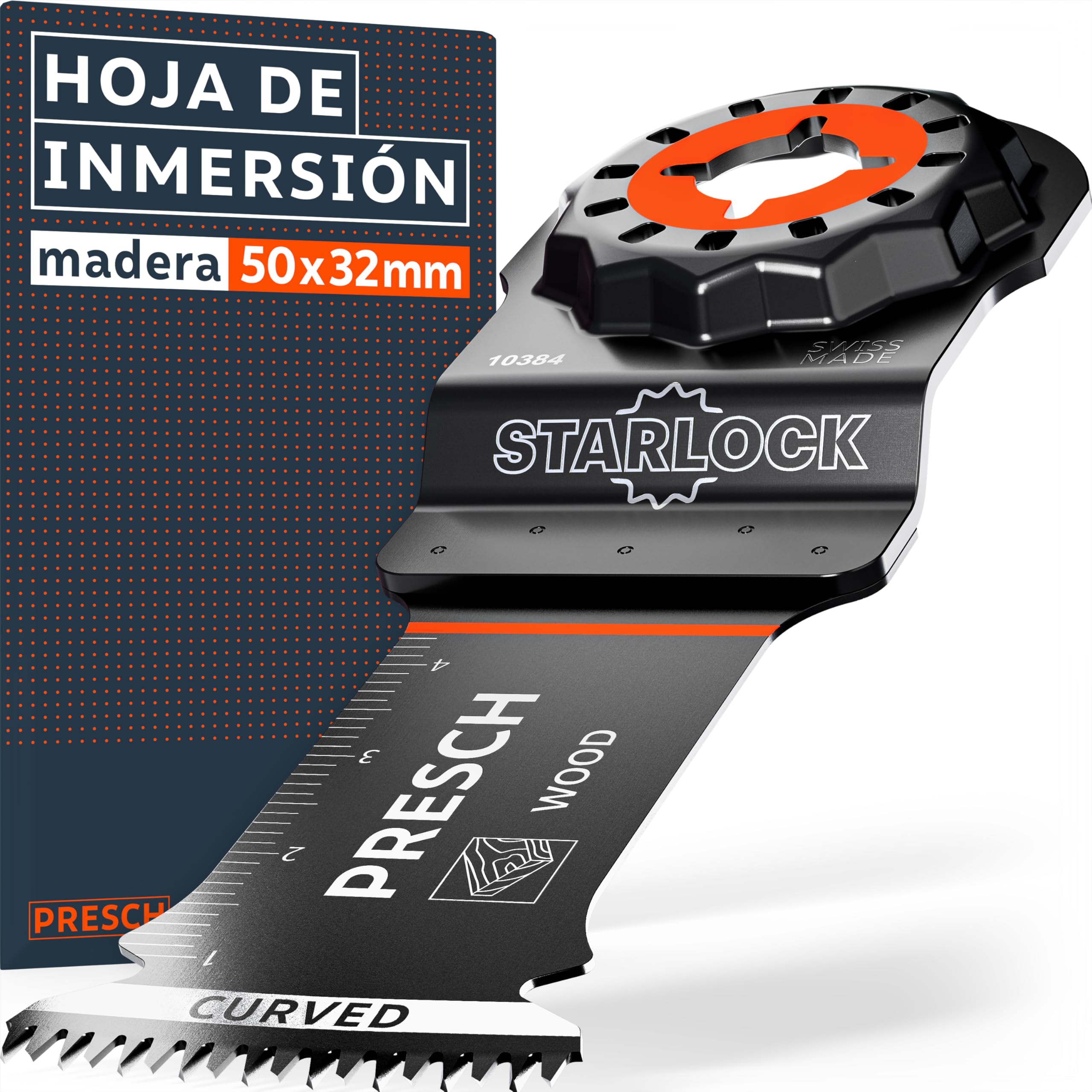 Presch Cuchilla Multiherramienta Madera 50×32 mm - Accesorio Starlock para sustitución sin herramientas - Corte limpio con dentado japonés y diseño Curved-Tec - Accesorio multiherramienta
