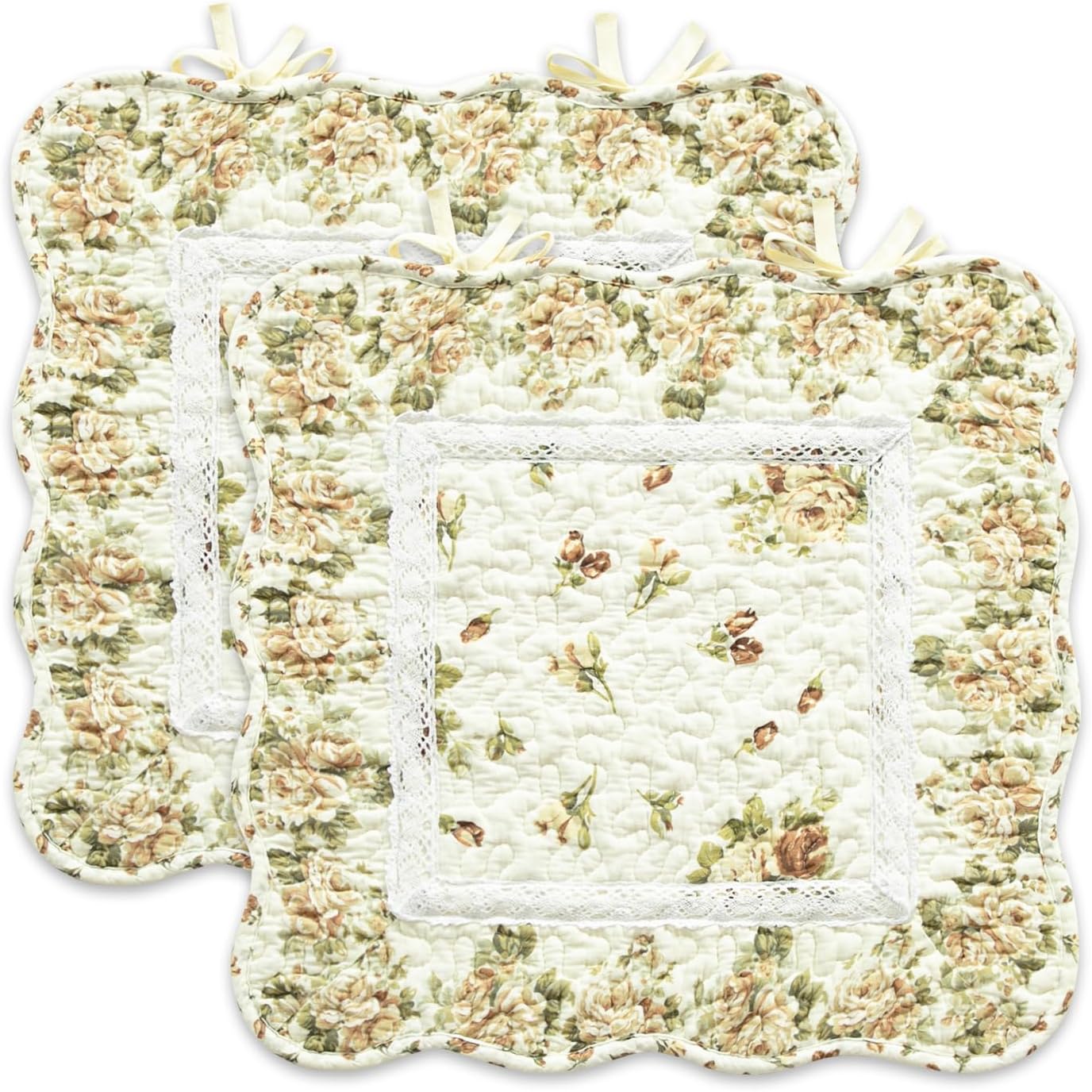 Leeva French Cottage Beige Quilted Couch Cover, Ruffle Lace Sofa Protector & Slipcover for Living Room Neutral Cream Decor, Cotton-Linen Furniture Pad, 35"x82"