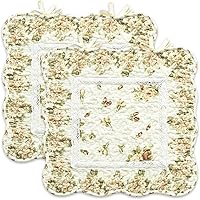 Leeva Rose Floral Patchwork Chair Pads - 100% Cotton Seat Cushions with Ties, Breathable Set of 2 for Dining Kitchen Chairs