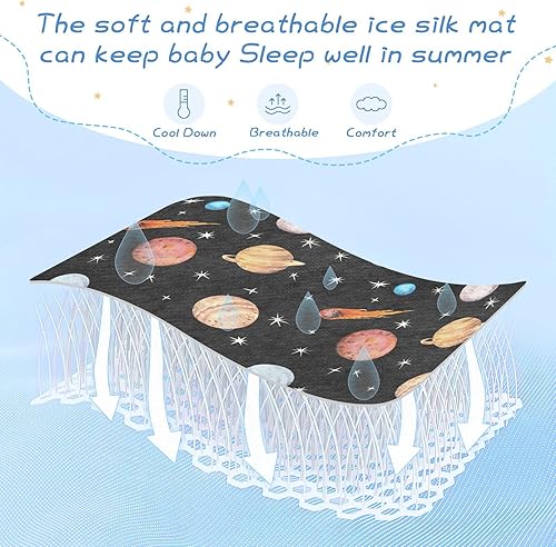 Miniatura 5 de Space Planets Crib Mattress Protector Cooling Mattress Topper Mini Crib Mattres Pad Cover Ice Silk Cooling Pad & Pillow Play Mat Washable &
