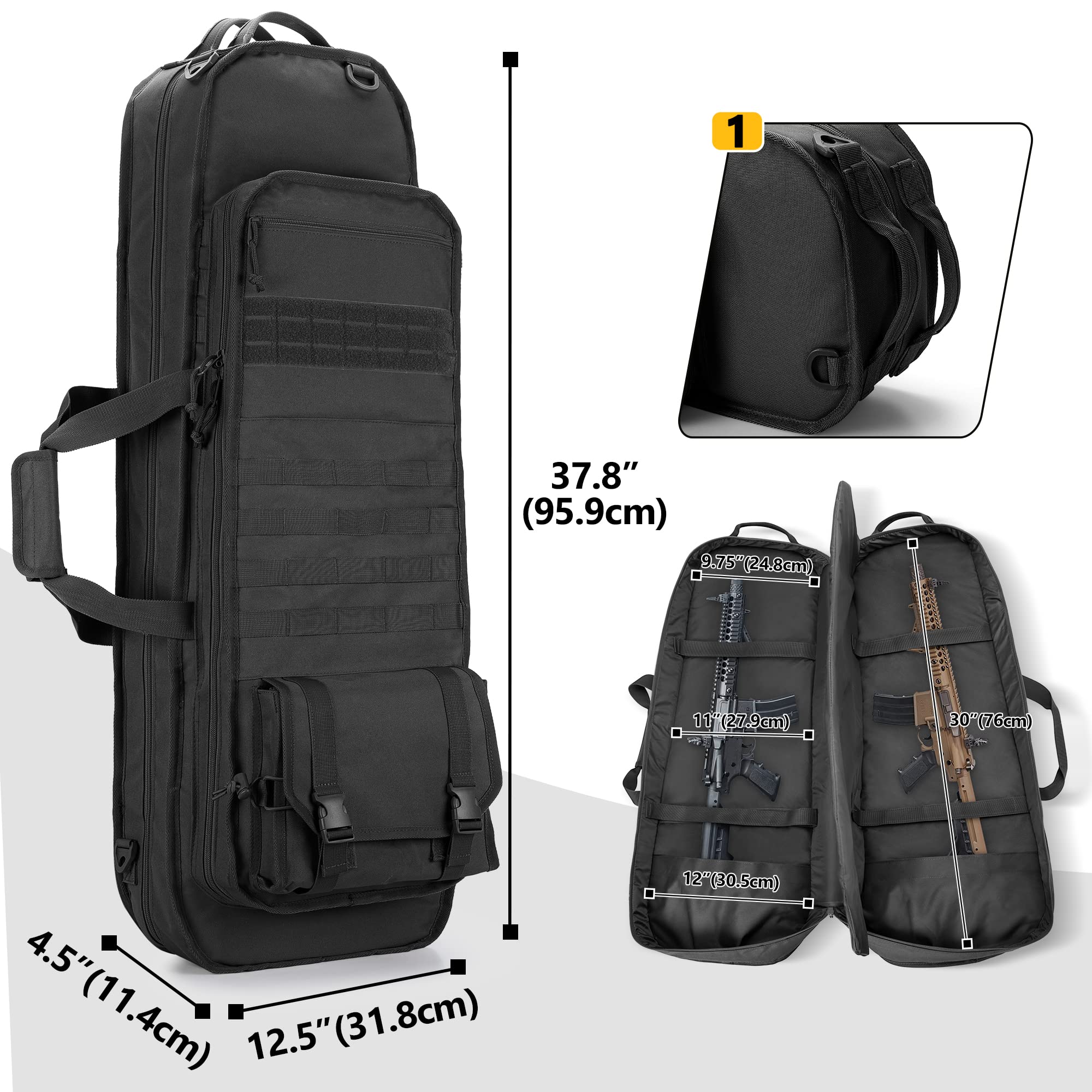 GOBUROS Tactical Rifle Bag Rucksack für 91 cm Gewehre, weicher Gewehrkoffer mit 3 Magazinhaltern, gepolsterten Schultergurten, abschließbarem Reißverschluss und Molle-System für Jagd und Schießen