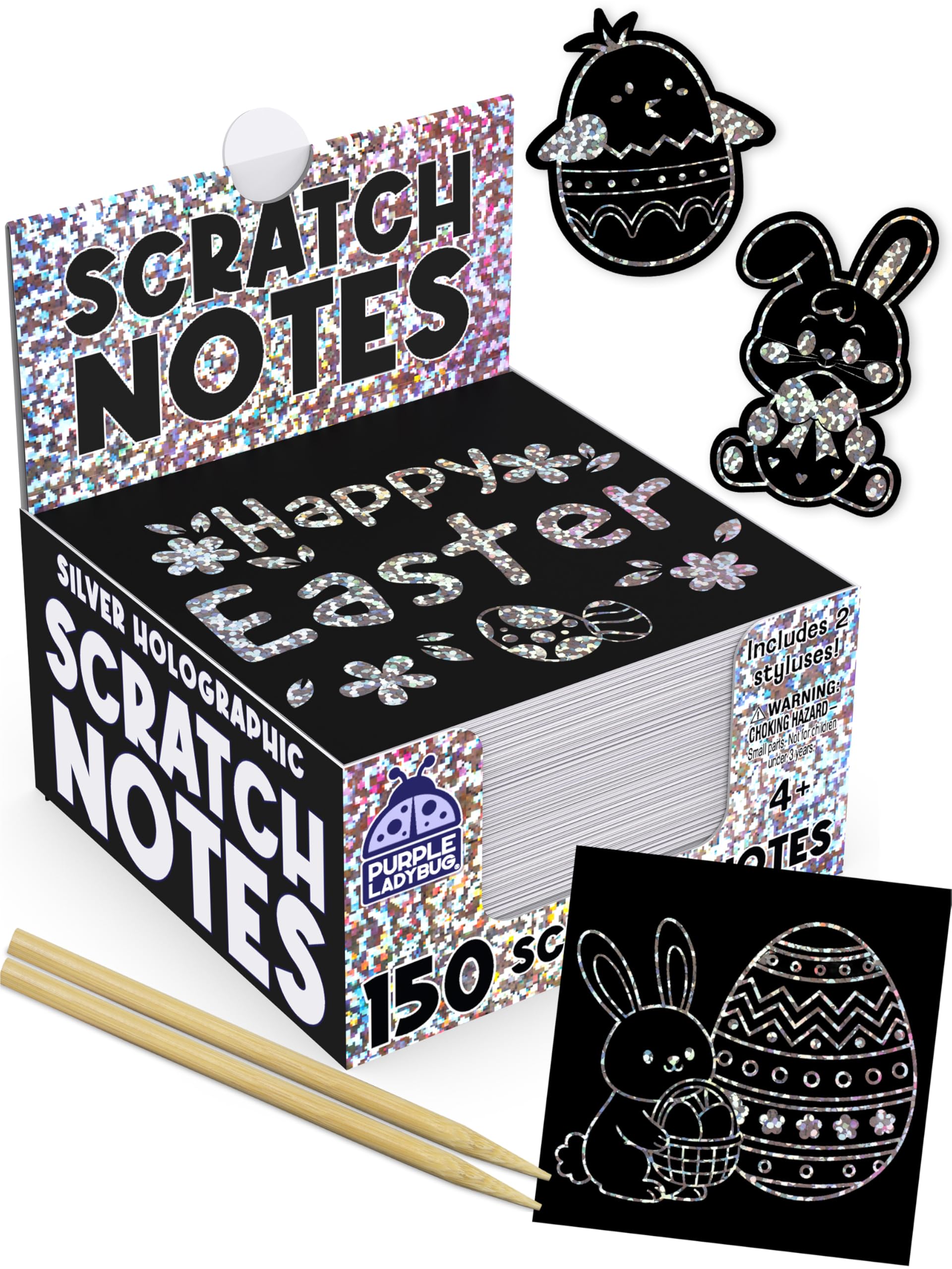 Purple Ladybug Silver Holographic Scratch Art Mini Notes - Scratch Art Notes Kids Games, Easter Basket Stuffers for Kids, Teens, Boys, Gifts for Kid Arts & Crafts Supplies