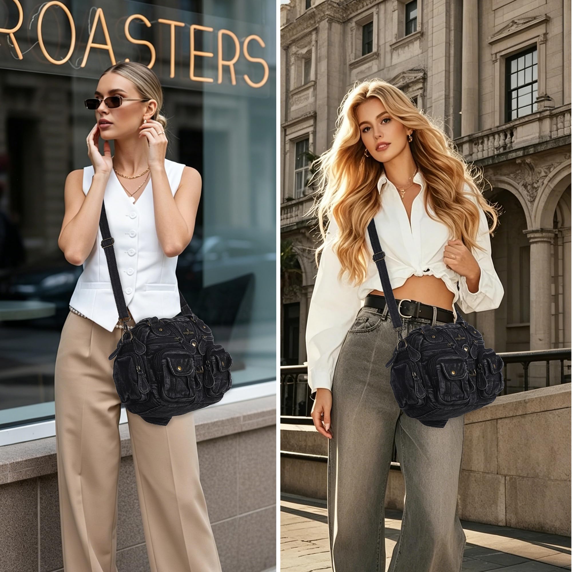 Angel Kiss Bolso Bandolera Mujer Tote Bag PU Cuero Versátil con Múltiples Bolsillos y Cremallera,Ideal para Trabajo, Compras, Viajes,Escuela y Ocasiones Casuales