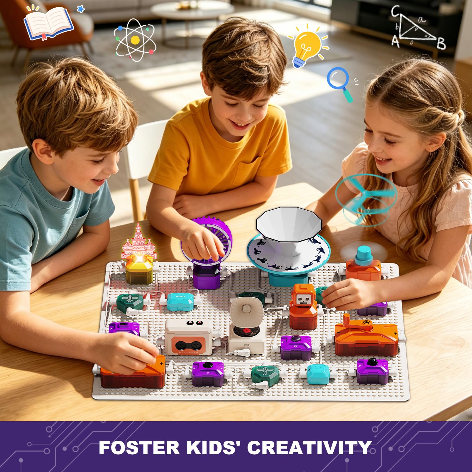 VATOS Circuito científico para niños, kit de exploración electrónica de 68 piezas con más de 450 proyectos, imagen rotacional, grabación y reproducción de sonido, juguete educativo STEM para niños y