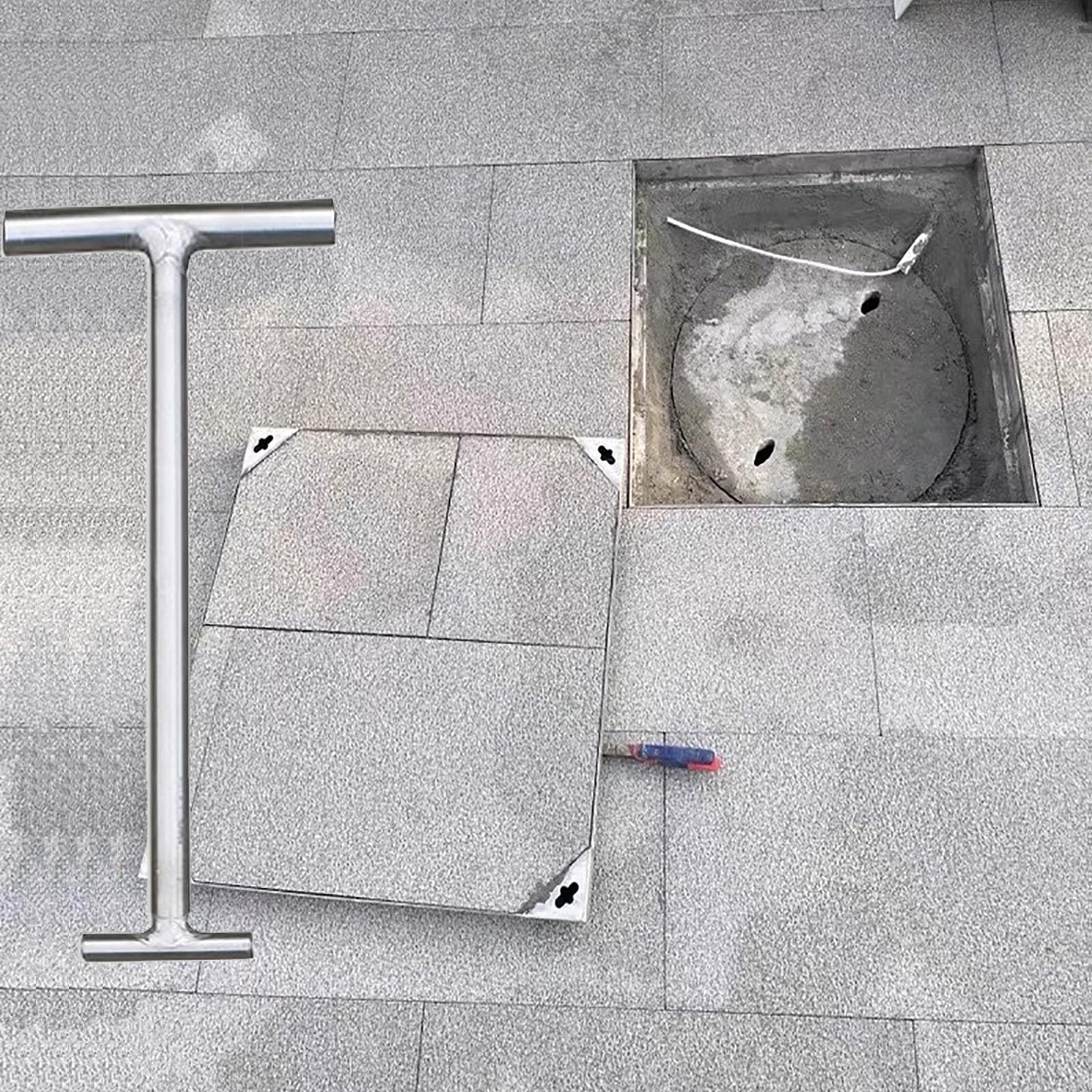 Quadratische Edelstahl-Bodenabdeckung mit Hebehaken, Ablaufdeckel für drinnen und draußen, für Terrassen und Gehwege, schlankes Fliesen-Design für einfache Installation