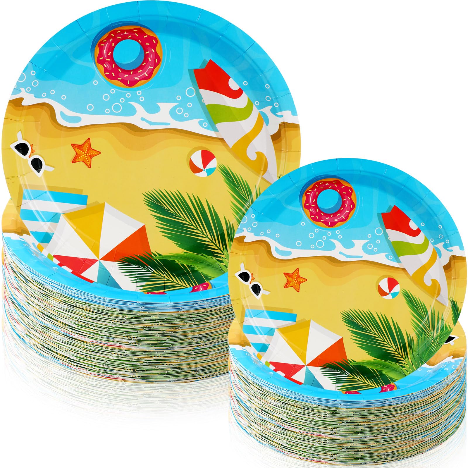 Havawish 120 Pcs Summer Party Paper Plates Disposable Round Paper Plates Dessert Party Plates Decorations for Summer Theme Birthday Party, 7 Inch and 9 Inch (Beach Theme)