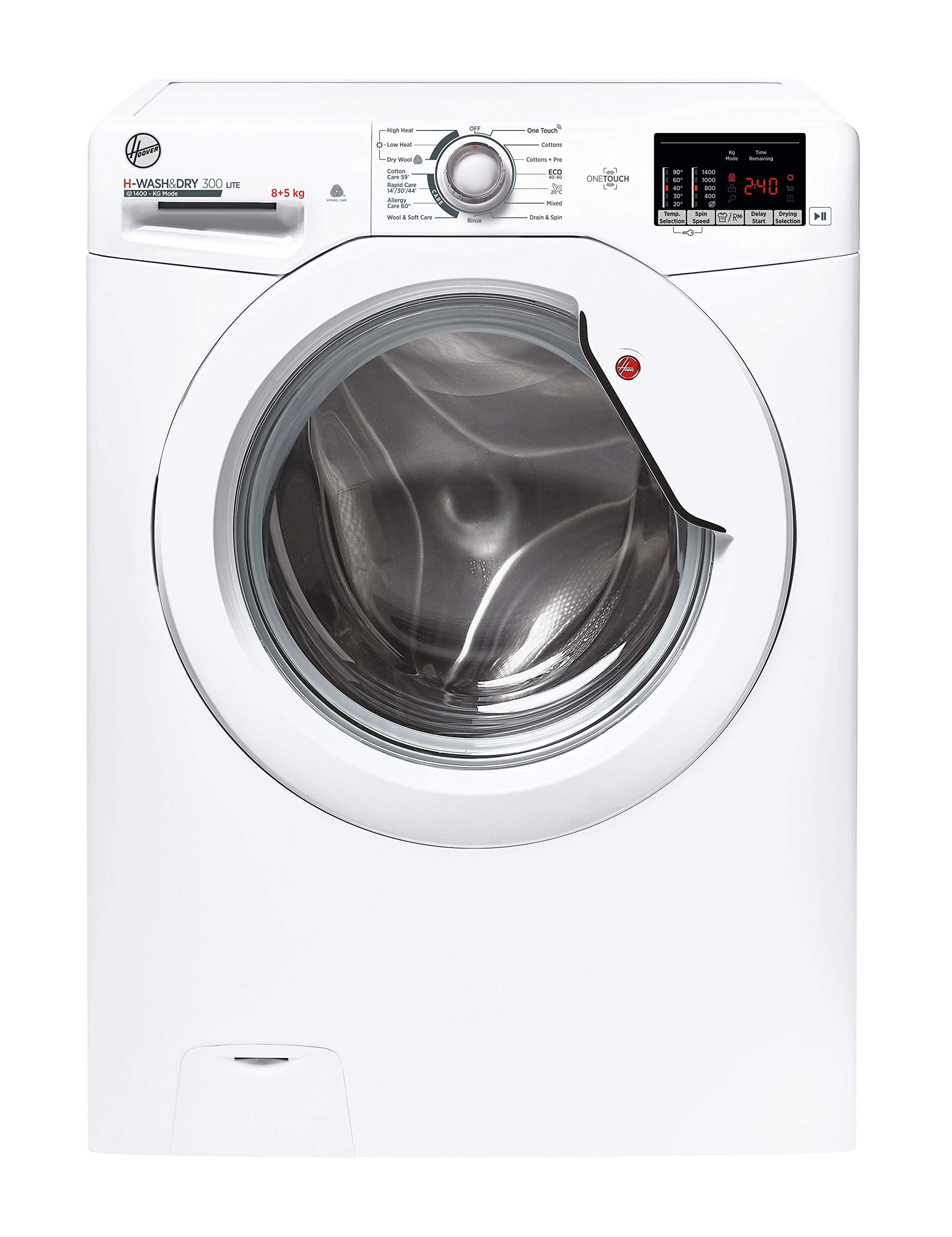 Hoover H-WASH&DRY 300 LITE Freestanding Washer Dryer, 8 Kg Wash + 5 Kg Dry, 1400 RPM, Combined Cycle Class E, NFC & IoT App, Care Cycles & KG Mode, White, 60x53x85 cm - H3D 4852DE/1-80