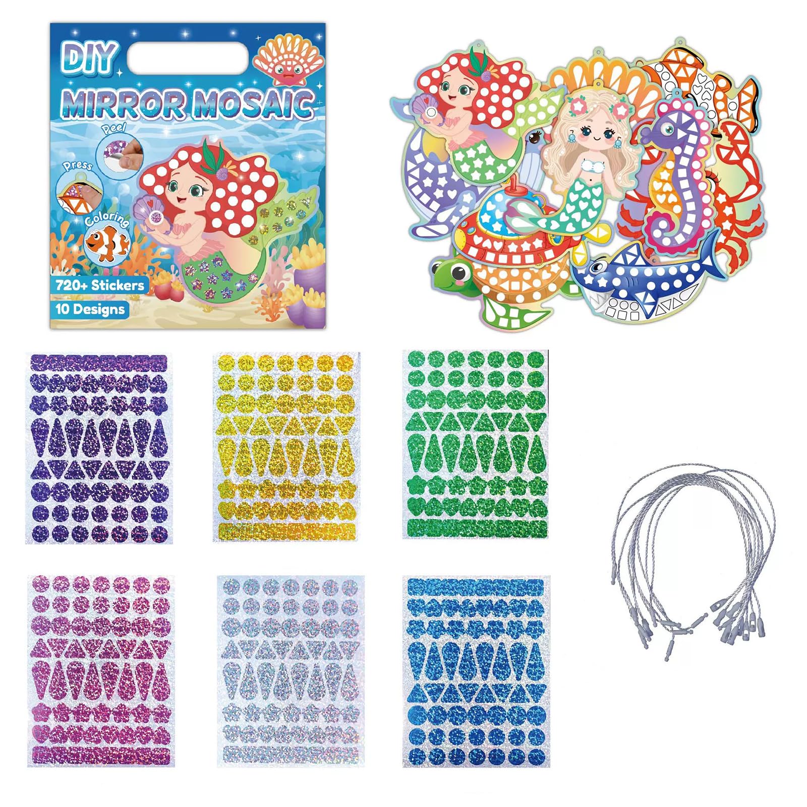 32Pcs Ocean Mirror Mosaic Stickers, Fun DIY Foil Art for Kids, Mermaid Mosaic Sticker Sheets, Self-Adhesive Sticker Craft Toys, Aesthetic Stickers Birthday Gifts for Teens, Girls & Boys
