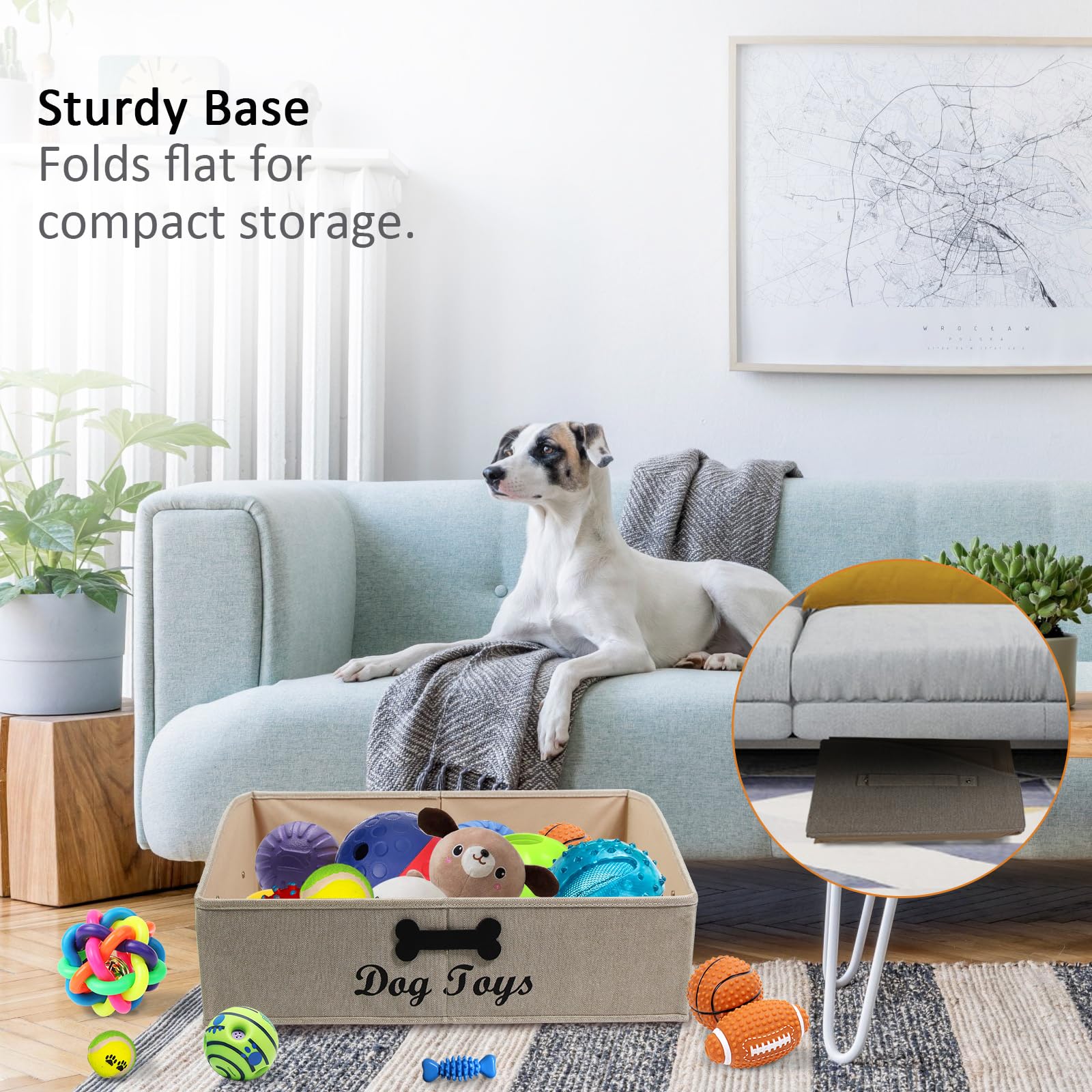 Brabtod Large Dog Toy Basket Collapsible Dog Toy Box Fabric Trapezoid Dog Toy Bin Storage for organizing pet Toys/Blankets/leashes/Rope Toys/Clothing-Can be Personalized-KhakiStripe - Image 2