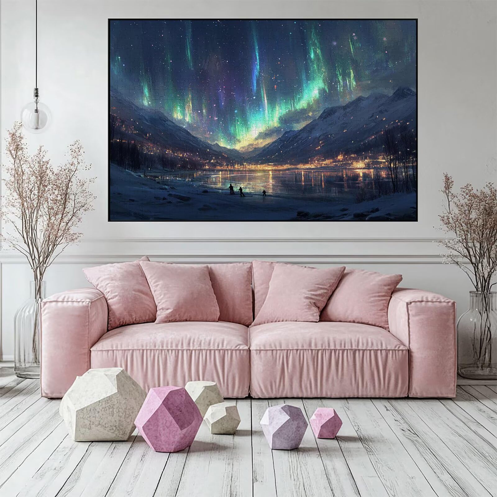 Puzzle 3000 elementów zorza polarna puzzle dla dorosłych miasto 122 x 81 cm Unikalne rzemiosło klasyczne 3D drewniane układanka do rodzinnych gier biznesowych, układanka do samodzielnego wykonania