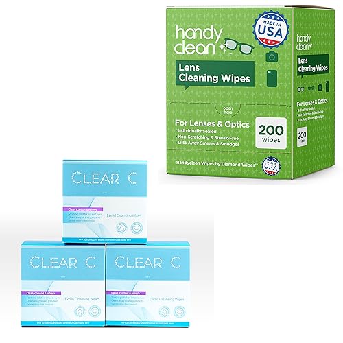 Paquete de cuidado de ojos y lentes caja de toallitas para lentes de limpieza práctica de 200 unidades y transparente C 90 toallitas para párpados