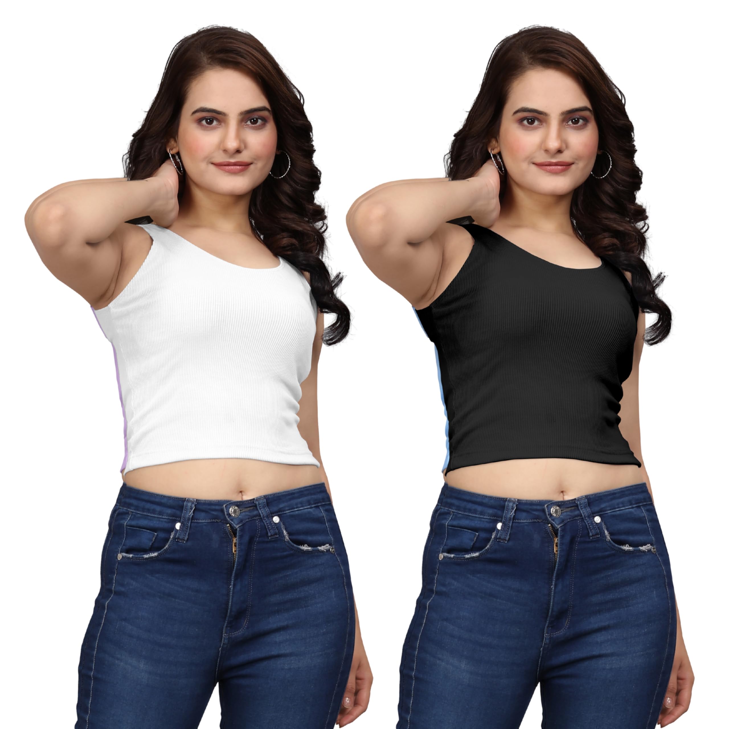 Women’s Ribbed Sleeveless Crop Top | Premium Stretchable Fabric | Modern Western Fitted Top for Girls | Perfect, Travel & Outings-image-36