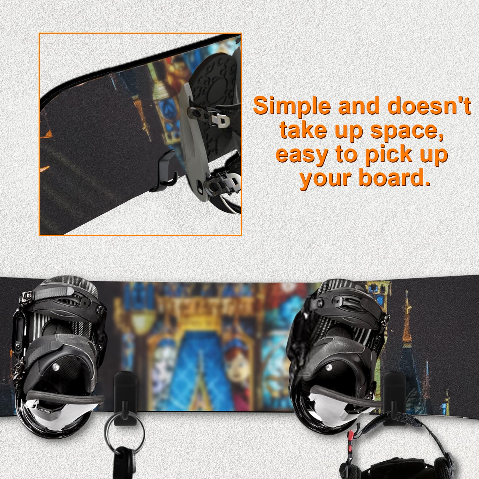 PEUTIER 4uds Soporte de Pared para Snowboard Horizontal, Estante de Exhibición de Snowboard Acero Fuerte Snowboard Wall Mount para Habitación Garaje Tabla de Esquí Longboard(Negro)