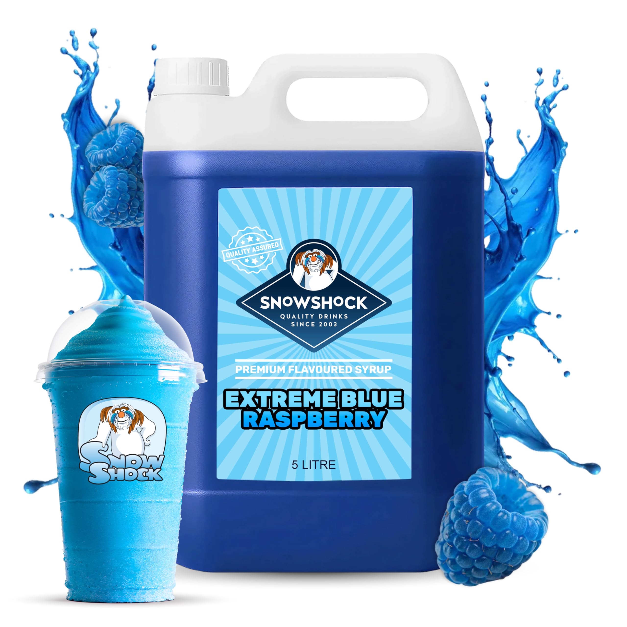 SnowShock Slush Syrup 5L Blue Raspberry | Slushy Concentrate Dilute for Ice Slushie Machine - Makes Up To 110 Drinks - Refreshing Frozen Drink Mix for Kids Parties, Cafes, Events & Food Vans | Vegan