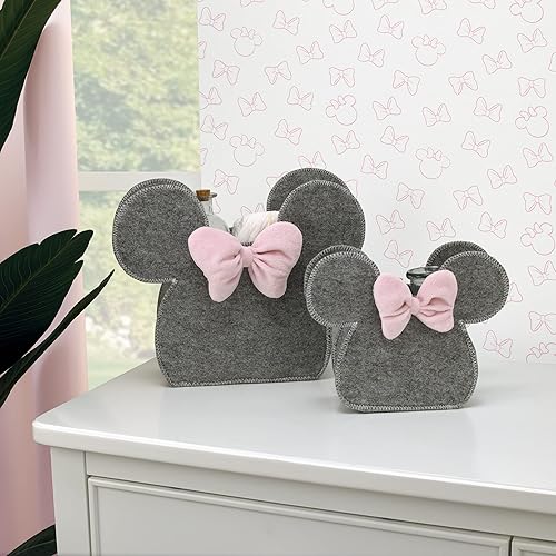 Miniatura 3 de Disney Minnie Mouse - Carrito de almacenamiento de fieltro de 2 piezas en forma de gris y rosa, 1 grande, 1 pequeño