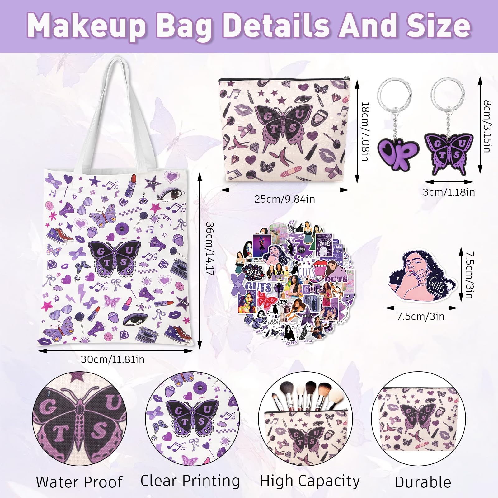 54PCS Ol𝕚v𝕚a Merch Album Canvas Bag Set, Cosmetic Bag Music Lover Makeup Bags with Stickers & Keychain - Image 3