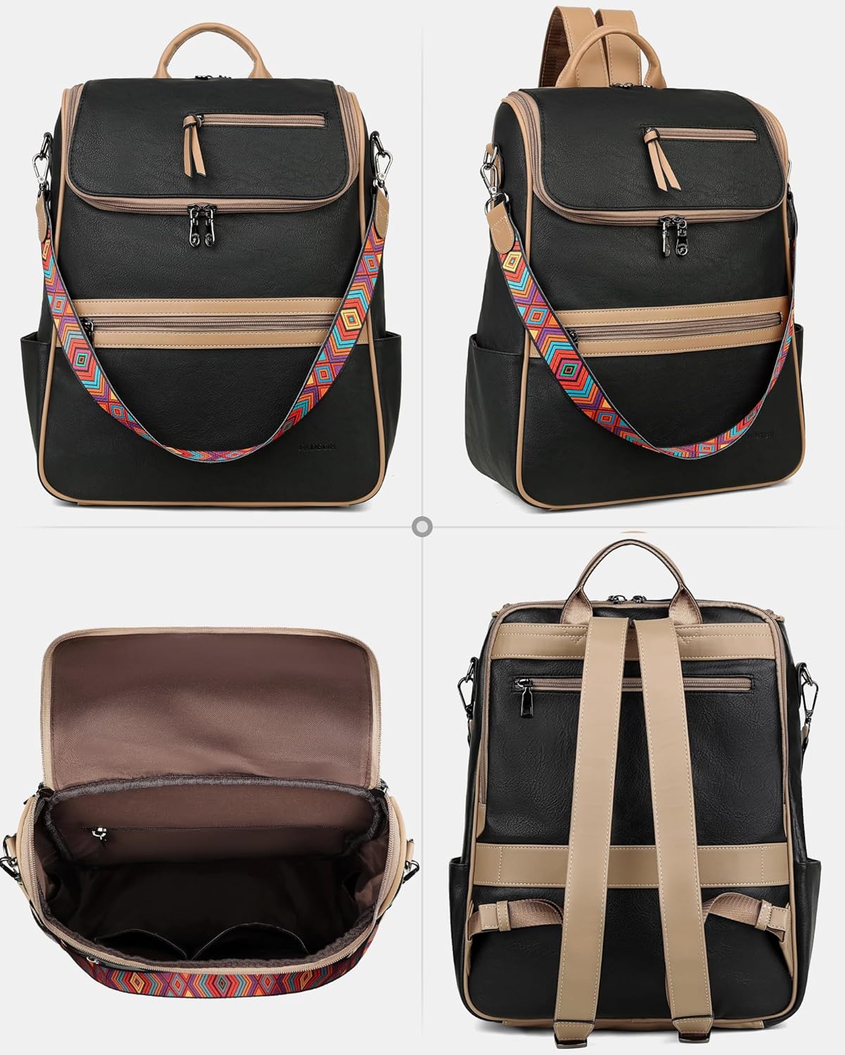 FADEON Laptop Backpack for Women Leather Travel Backpack with Laptop Compartment, Designer PU Shoulder Laptop Bag Black Brown - Image 8