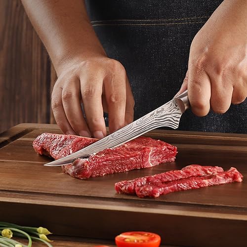 Miniatura 4 de Sunnecko Cuchillo deshuesador para cortar carne, cuchillo de filete de 6 pulgadas con funda, cuchillo de pesca de acero inoxidable de alto carbono,