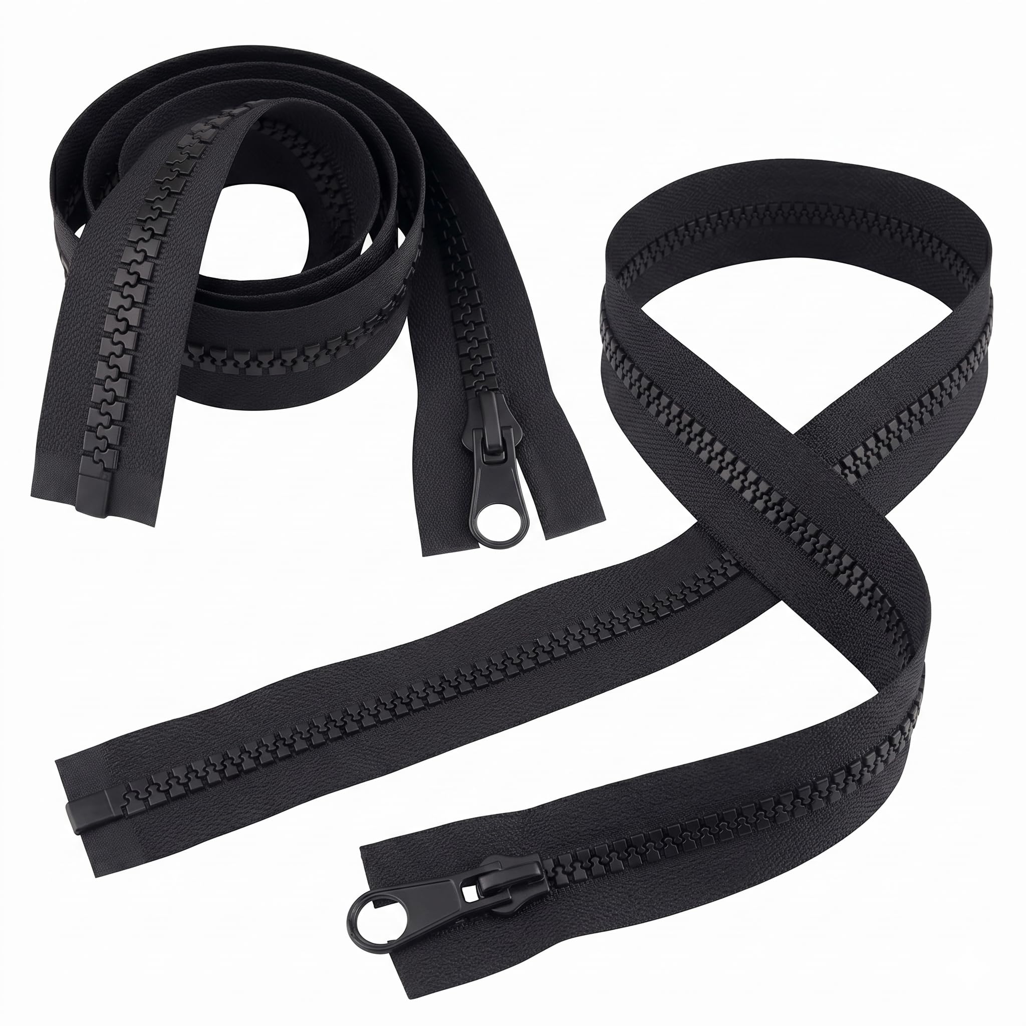 2 Pack 28-Inch (71cm) Black Open-Ended Zips, #5 Resin Teeth for Jackets