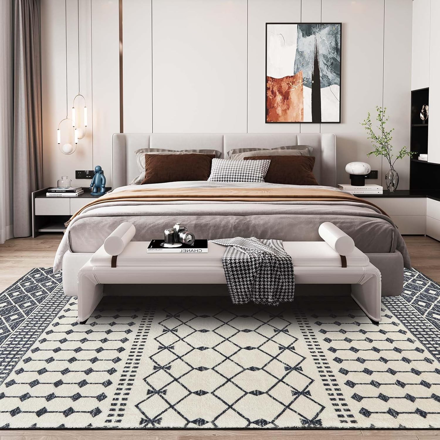 Belffin Black and White Rug for Living Room or Bedroom, 5x8 Area Rugs with Washable Boho Design.