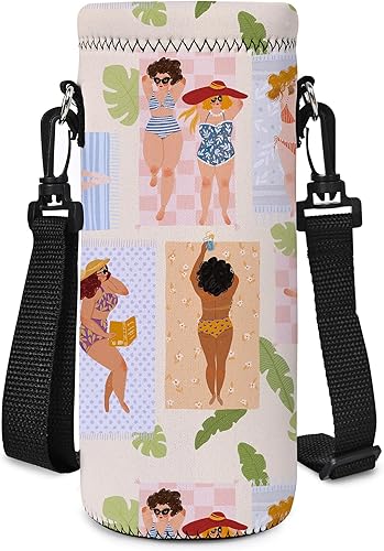 AUPET botella de agua con aislamiento, botella de agua de neopreno aislado, bolsa para transportar, 500mililitros, correa para el hombro ajustable,