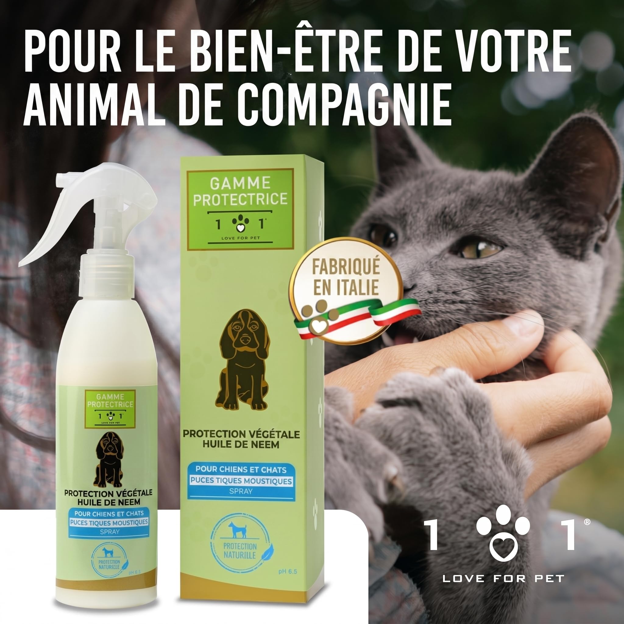 Huile de Neem Spray Anti Tique Chien et Chat 250 ML, Protection Végétale Anti Puces Chat, Anti Moustique Chien, et Anti Puce Prêt à l'emploi Linea 101