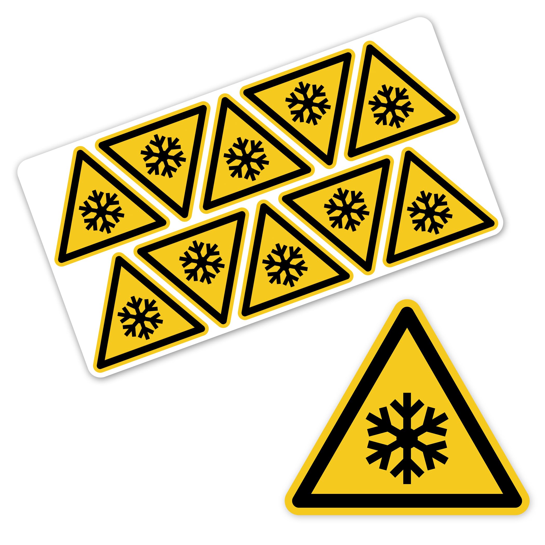 Señal de advertencia de baja temperatura, pegatinas según DIN EN ISO 7010 ASR A1.3 W010 – símbolo de advertencia de frío autoadhesivo para congelador, frigorífico, industria, laboratorio