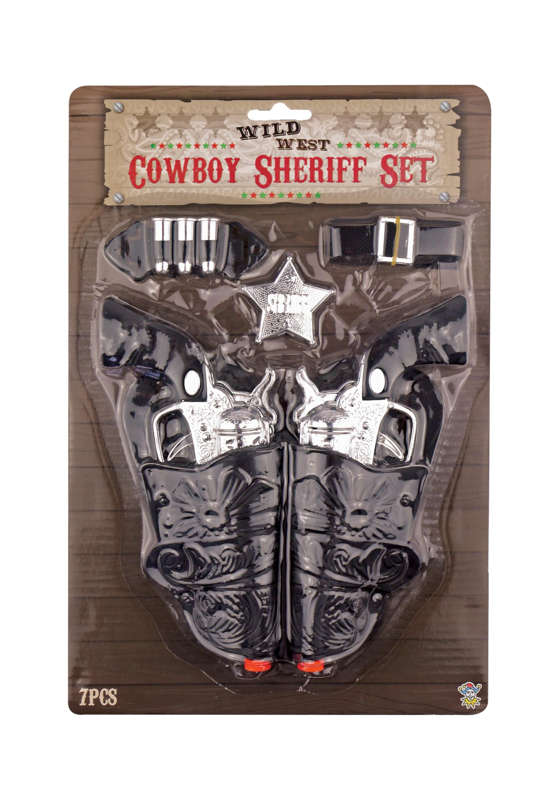 Henbrandt 2 x Children’s Cowboy Sheriff 7-Piece Costume Set with Twin Cowboy Guns in Holsters + Bullets + Belt + Sheriff Badge Wild West Fancy Dress Halloween Cosplay Fancy Dress Costume Accessories