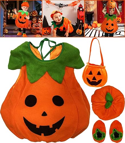Disfraz de calabaza de Halloween para bebé, niña y niño, lindo disfraz de fiesta de calabaza con sombrero de calabaza