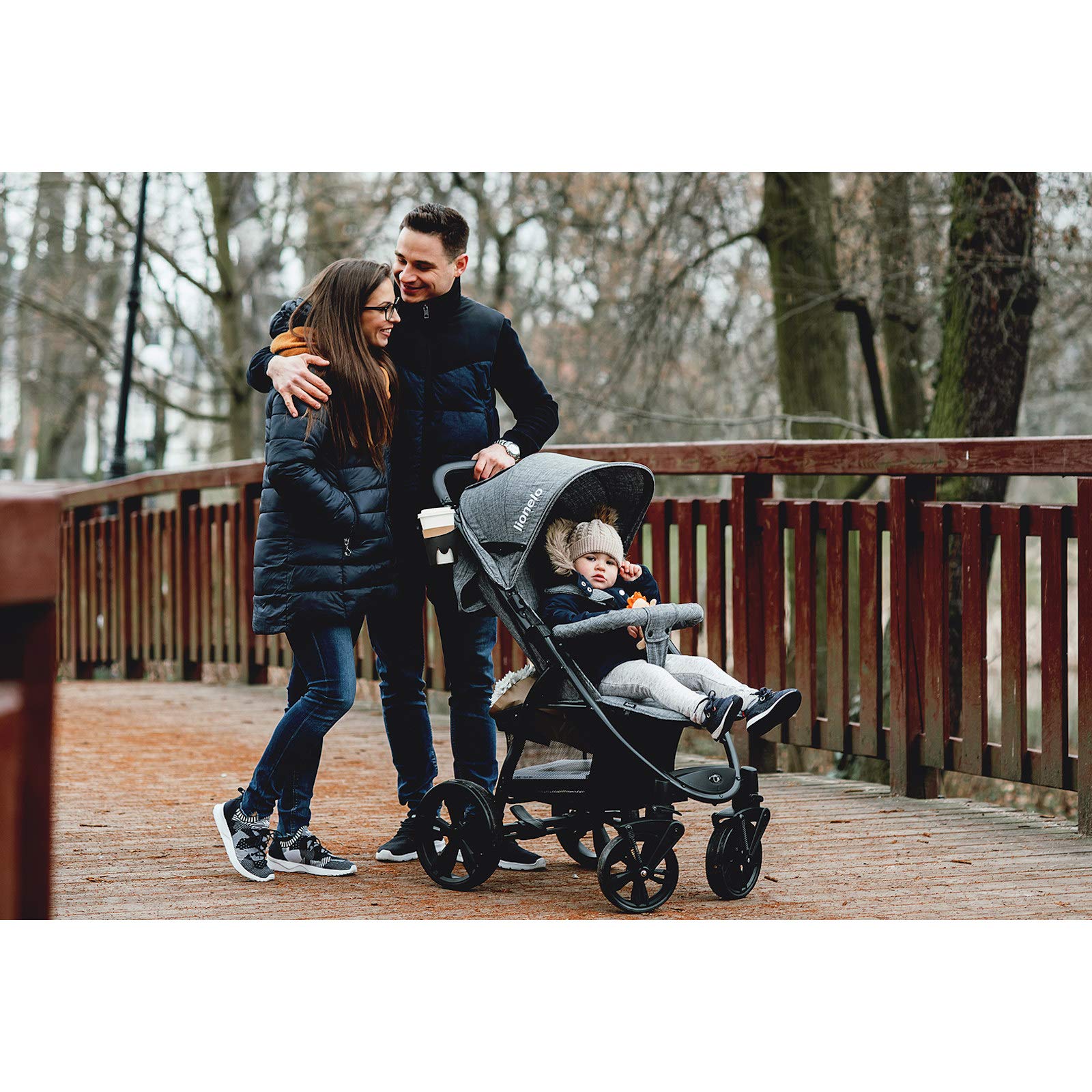 Lionelo Annet passeggino leggero pieghevole regorabile con posizione sdraiata con ruote EVA cappottina XXL con zanzariera coprigambe portabibite fino 22 kg (STONE)