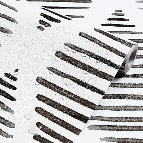 Miniatura 9 de Yun-aeon Papel tapiz de rayas blancas y negras de 17.7 x 300 pulgadas, moderno papel de contacto de diamante geométrico extraíble, papel tapiz