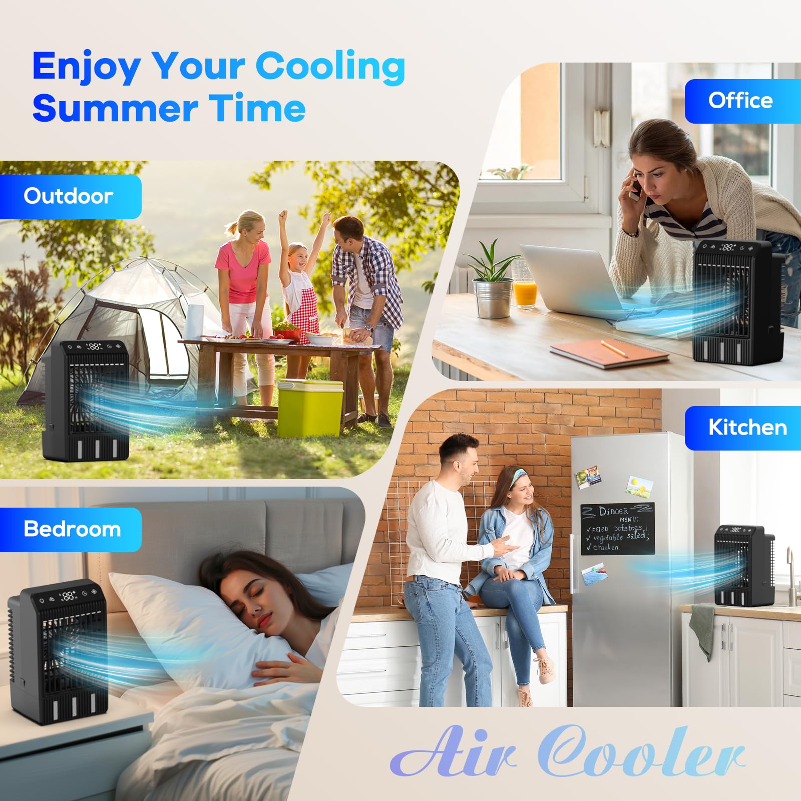 Aire Acondicionado Portátil, 800ML Mini Enfriador de Aire Portátil con Control de Aplicación, 5 en 1 USB Recargable con 6 Cajas de Hielo, Enfriador de Aire Portatil Interior