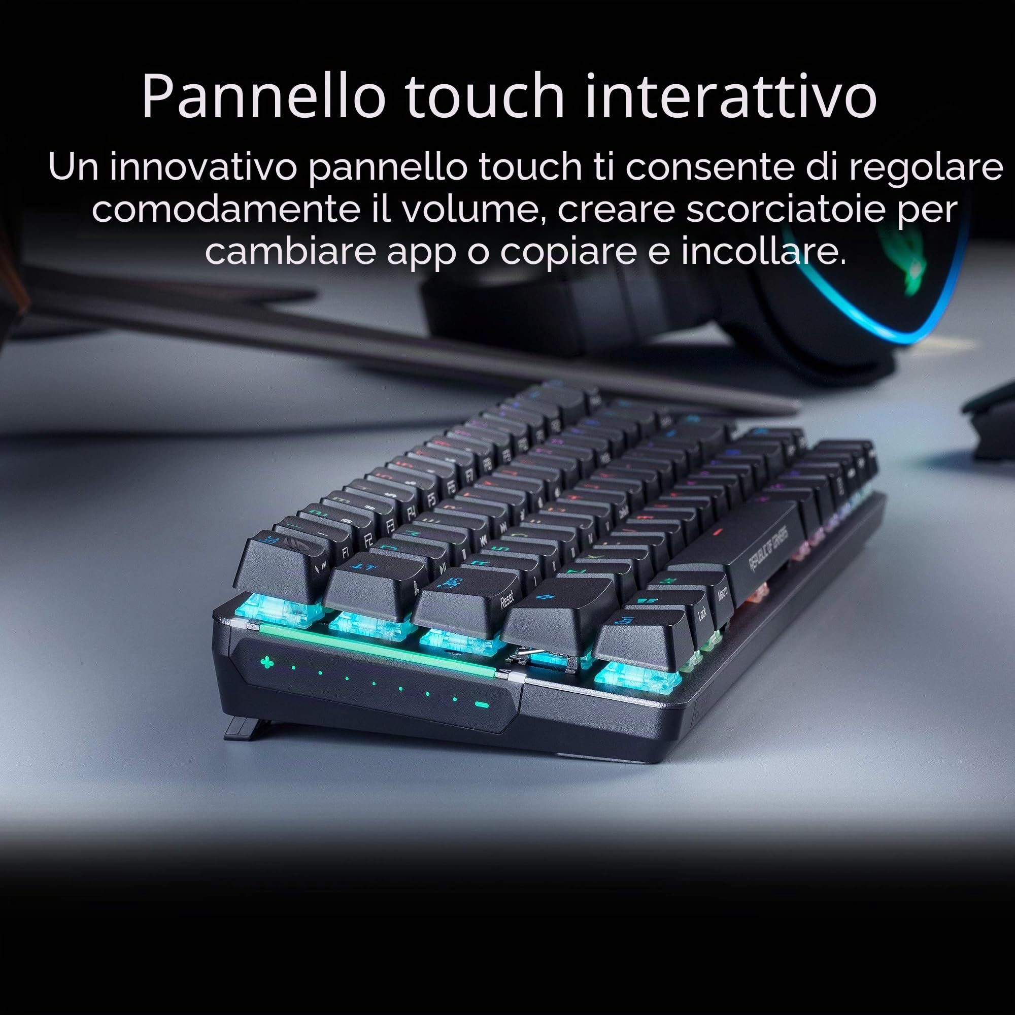 ASUS ROG Falchion NX - Tastiera da gaming meccanica wireless a 2,4 GHz, 68 tasti, superficie laterale touch, protezione in policarbonato, switch NX RED e 400 ore di autonomia, illuminazione RGB,